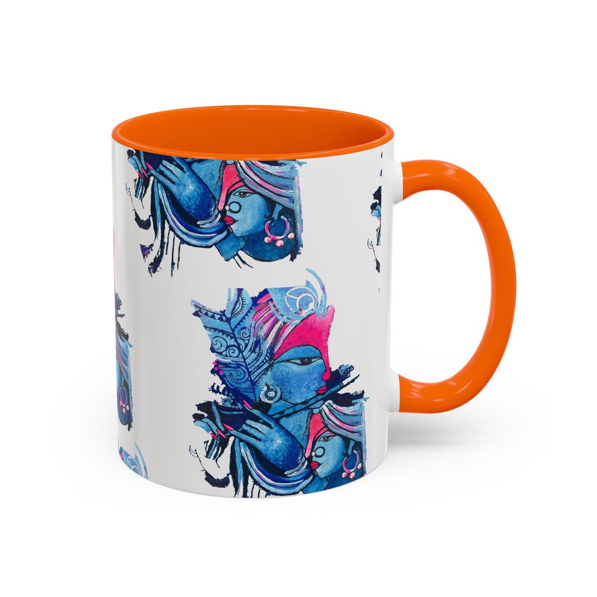 Vibrant Blue Ceramic Coffee Mug with Artistic Hindu Design, 11oz & 15oz - Ira World Art LLC