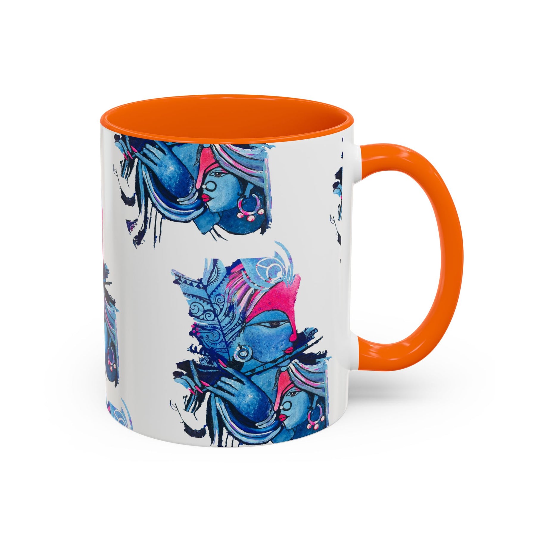 Vibrant Blue Ceramic Coffee Mug with Artistic Hindu Design, 11oz & 15oz - Ira World Art LLC