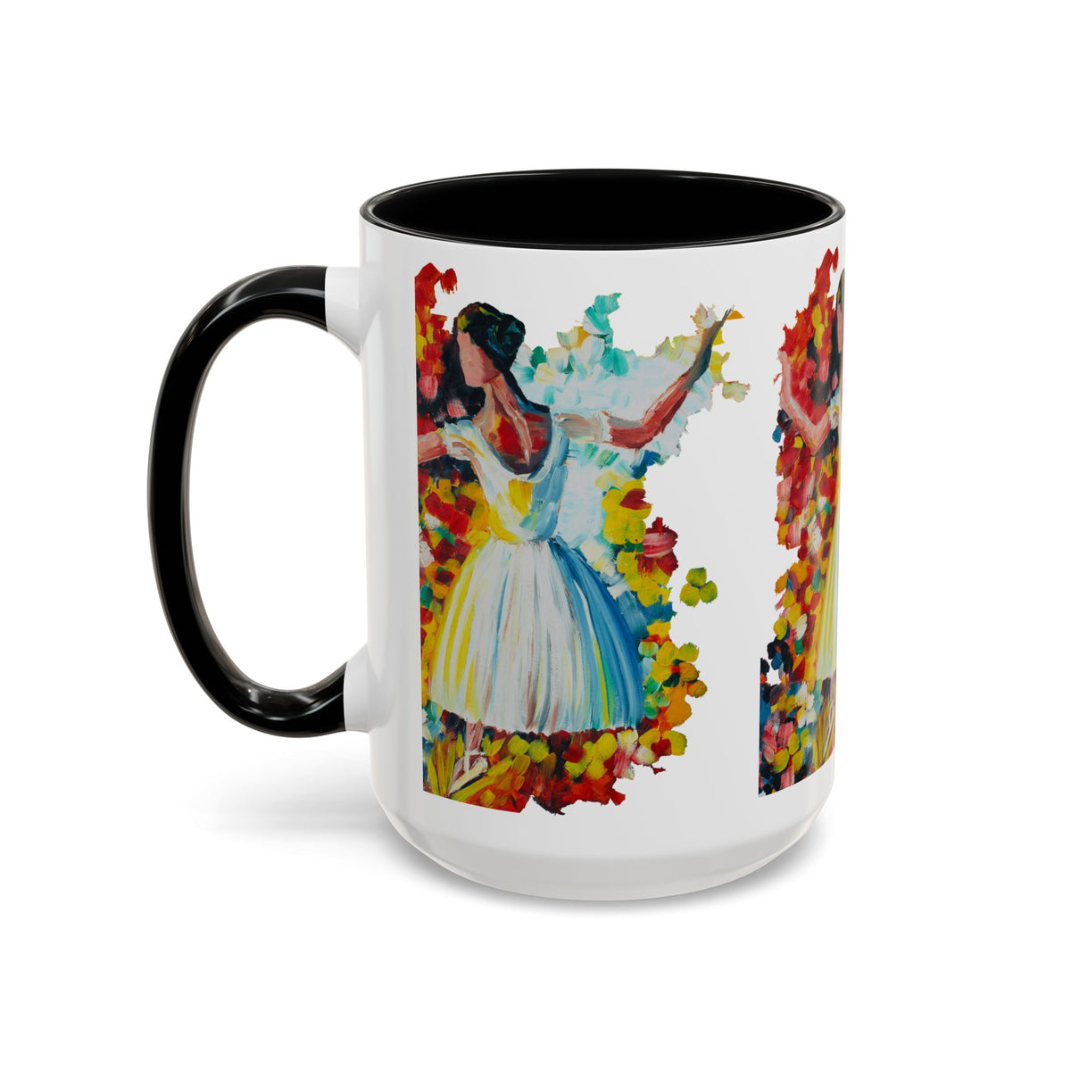 Colorful Ballet Latte Mug, Artistic Ceramic Coffee Cup with Floral Design - Ira World Art LLC