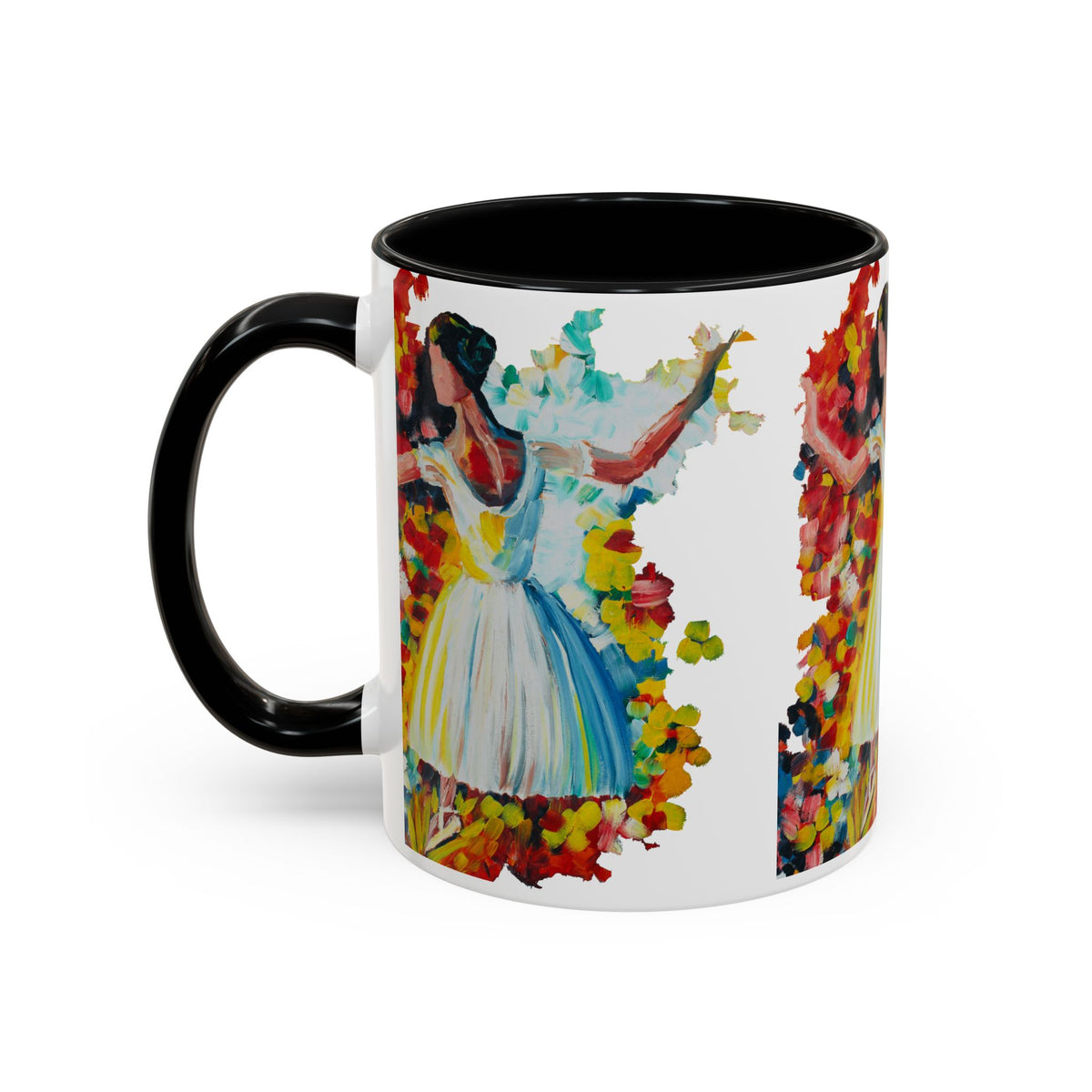 Colorful Ballet Latte Mug, Artistic Ceramic Coffee Cup with Floral Design - Ira World Art LLC