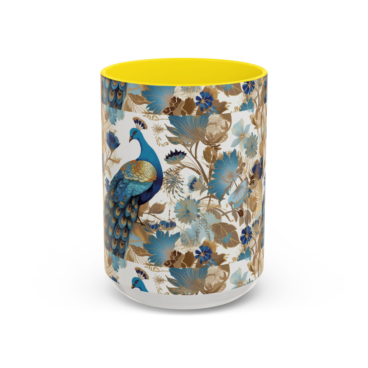 Elegant Peacock Ceramic Coffee Mug, Colorful 11oz & 15oz Custom Design - Ira World Art LLC