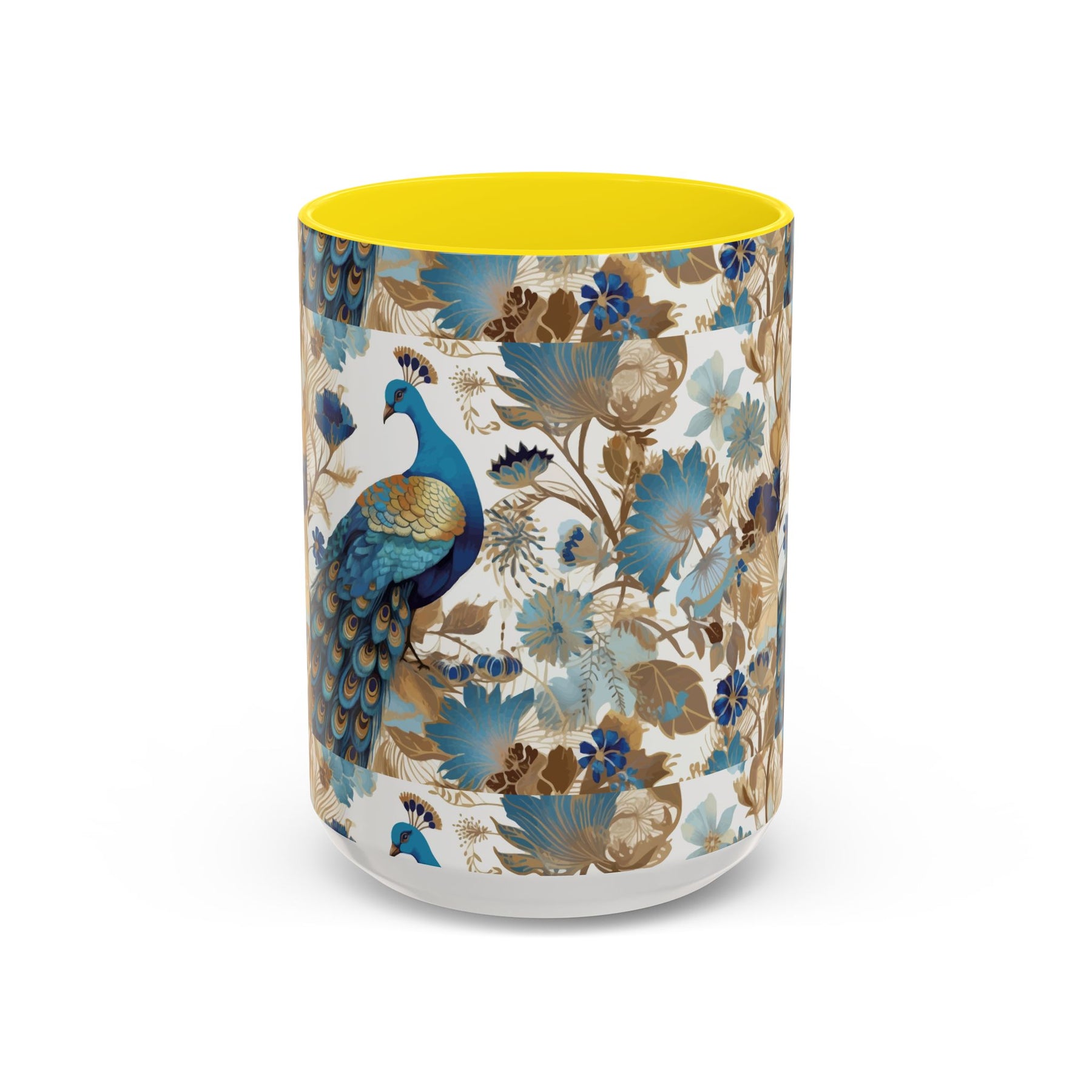 Elegant Peacock Ceramic Coffee Mug, Colorful 11oz & 15oz Custom Design - Ira World Art LLC