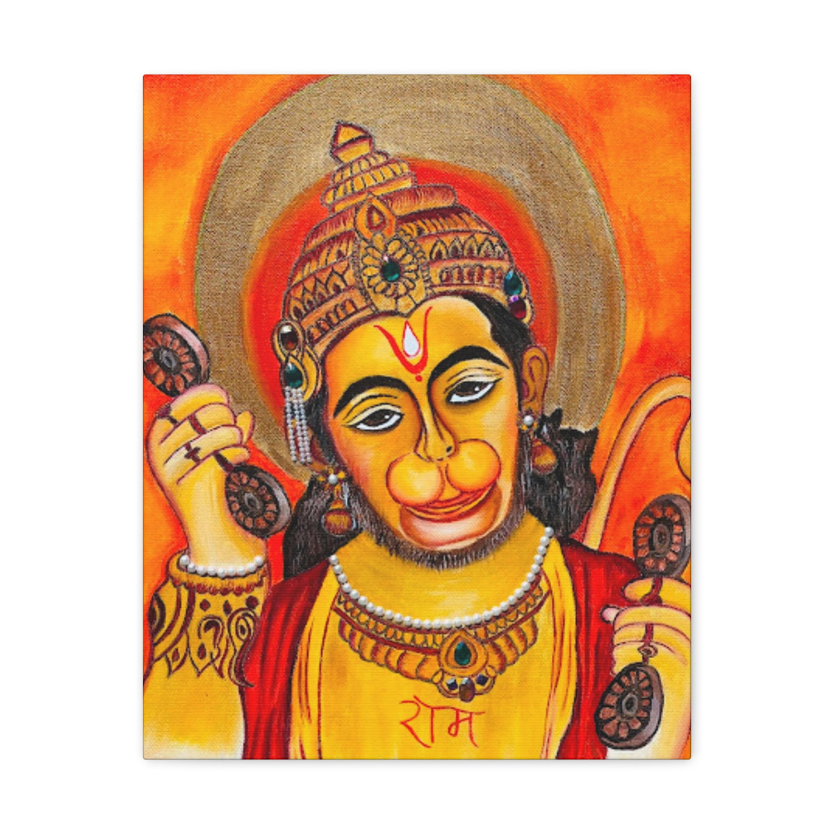 Sacred Strength: Lord Hanuman Gallery Wrap Canvas Print for Divine Home Decor - Ira World Art LLC