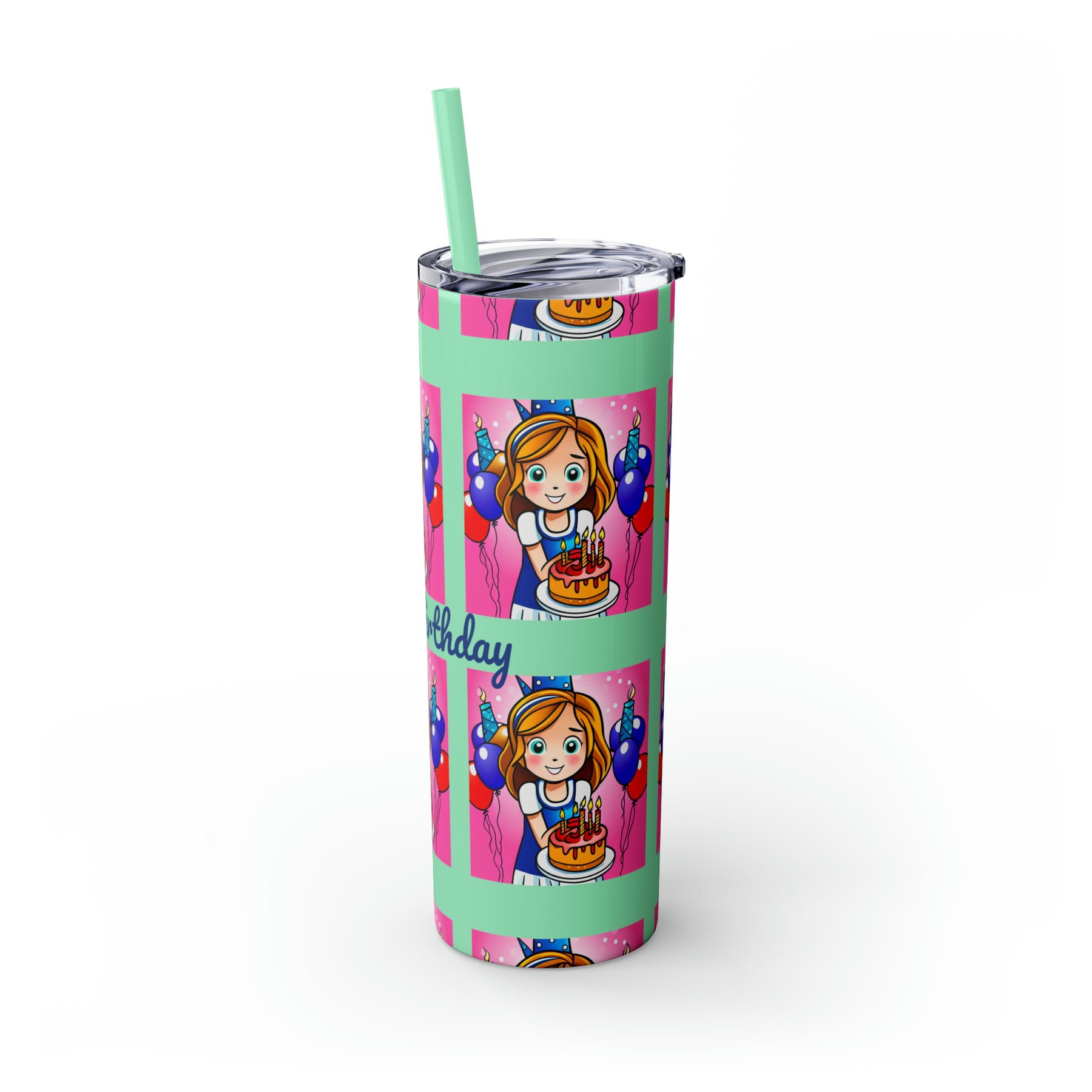 Stylish 20oz Birthday Skinny Tumbler with Straw - Ira World Art LLC