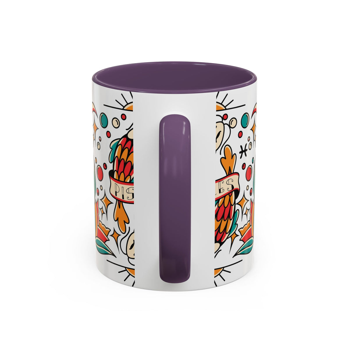 Colorful Pisces Zodiac Mug, Painted Ceramic 11oz Unique Coffee Cup - Ira World Art LLC