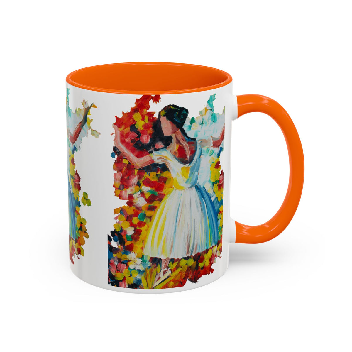 Colorful Ballet Latte Mug, Artistic Ceramic Coffee Cup with Floral Design - Ira World Art LLC