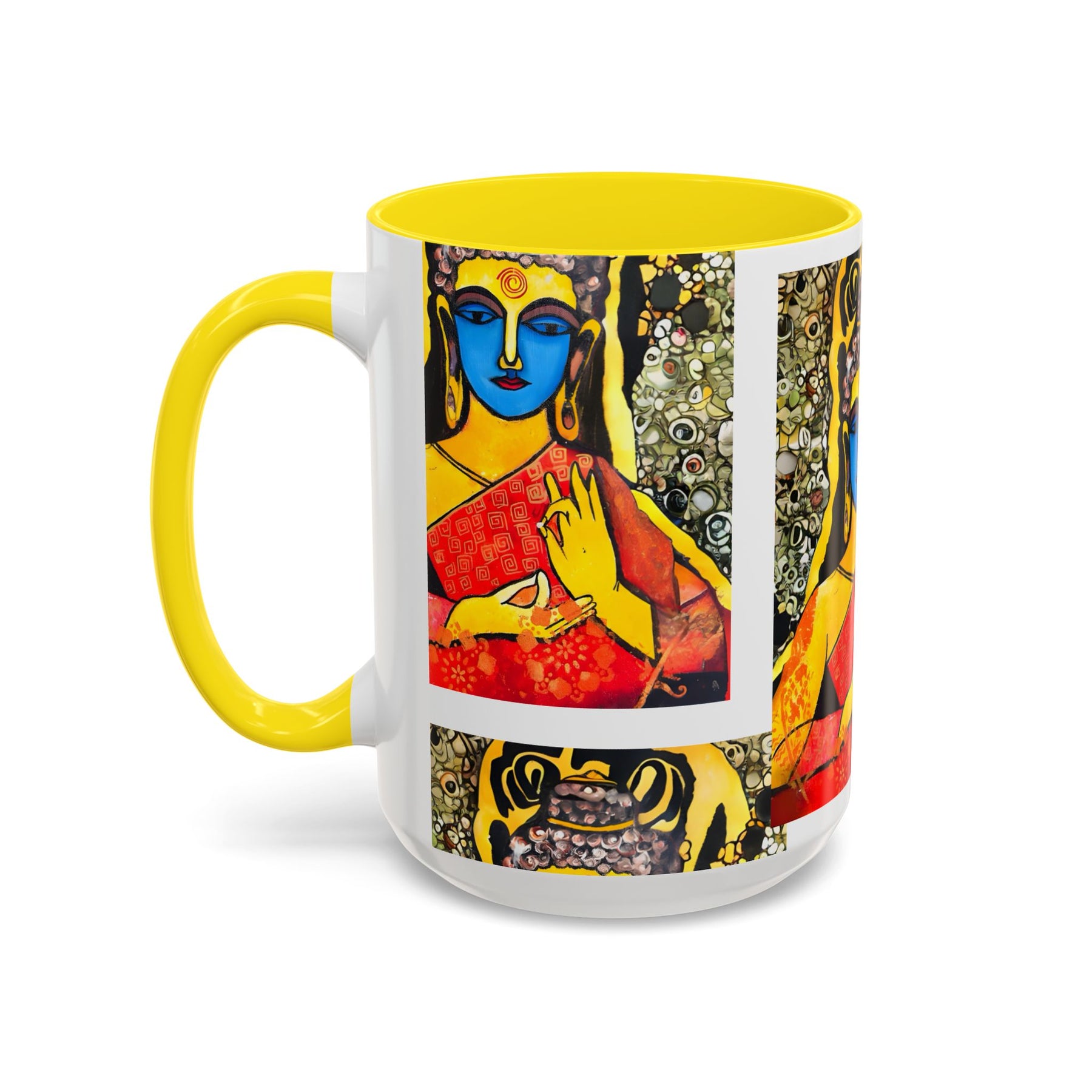 Inspirational Yoga Ceramic Mug, Colorful Buddhist Painting, 11oz & 15oz Unique Coffee Cup - Ira World Art LLC