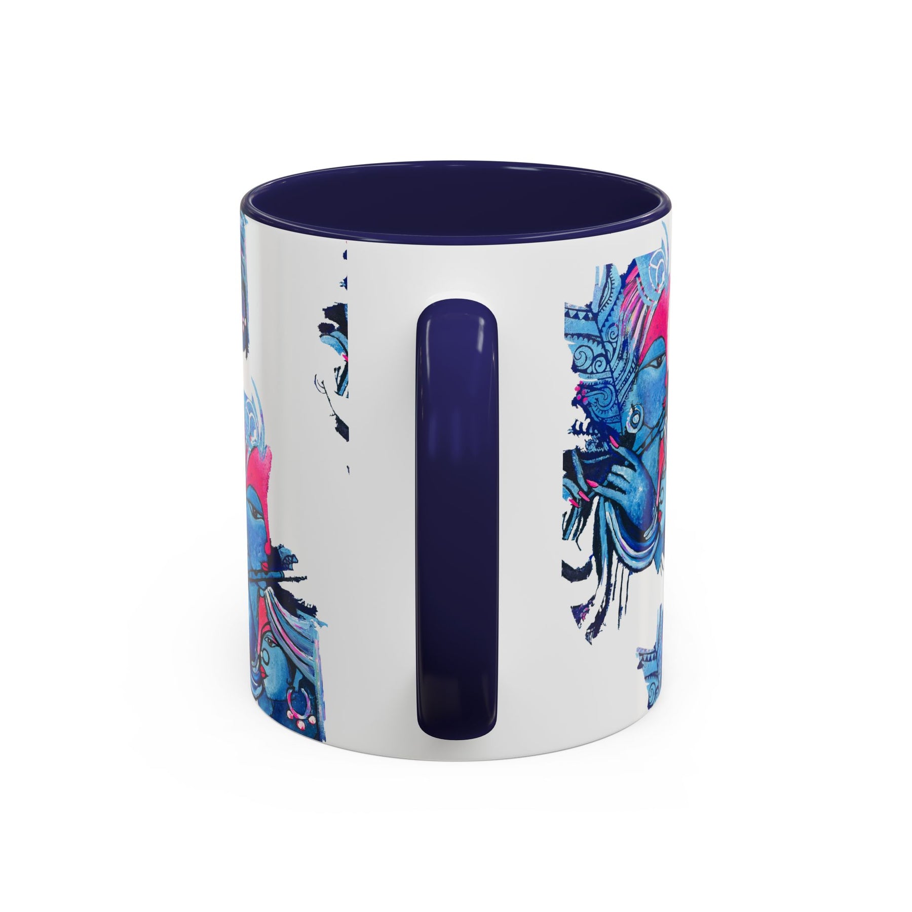 Vibrant Blue Ceramic Coffee Mug with Artistic Hindu Design, 11oz & 15oz - Ira World Art LLC