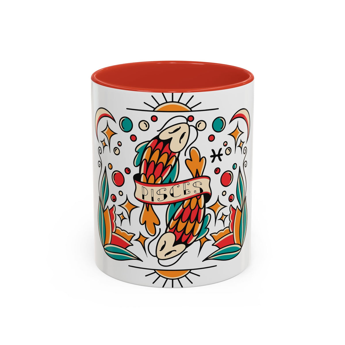 Colorful Pisces Zodiac Mug, Painted Ceramic 11oz Unique Coffee Cup - Ira World Art LLC