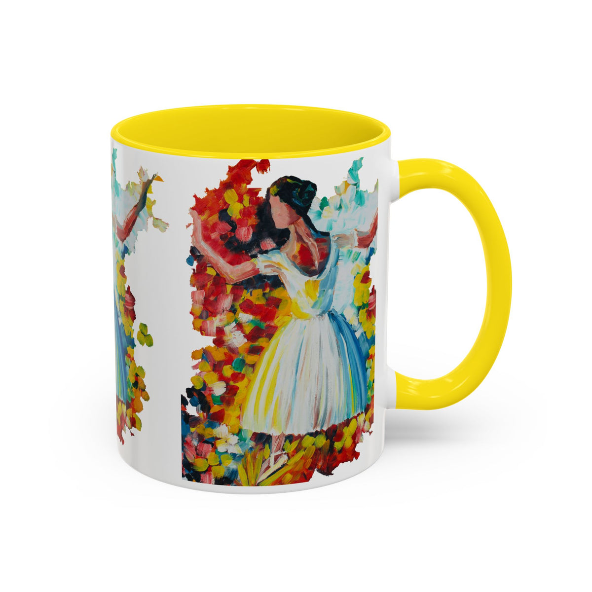 Colorful Ballet Latte Mug, Artistic Ceramic Coffee Cup with Floral Design - Ira World Art LLC
