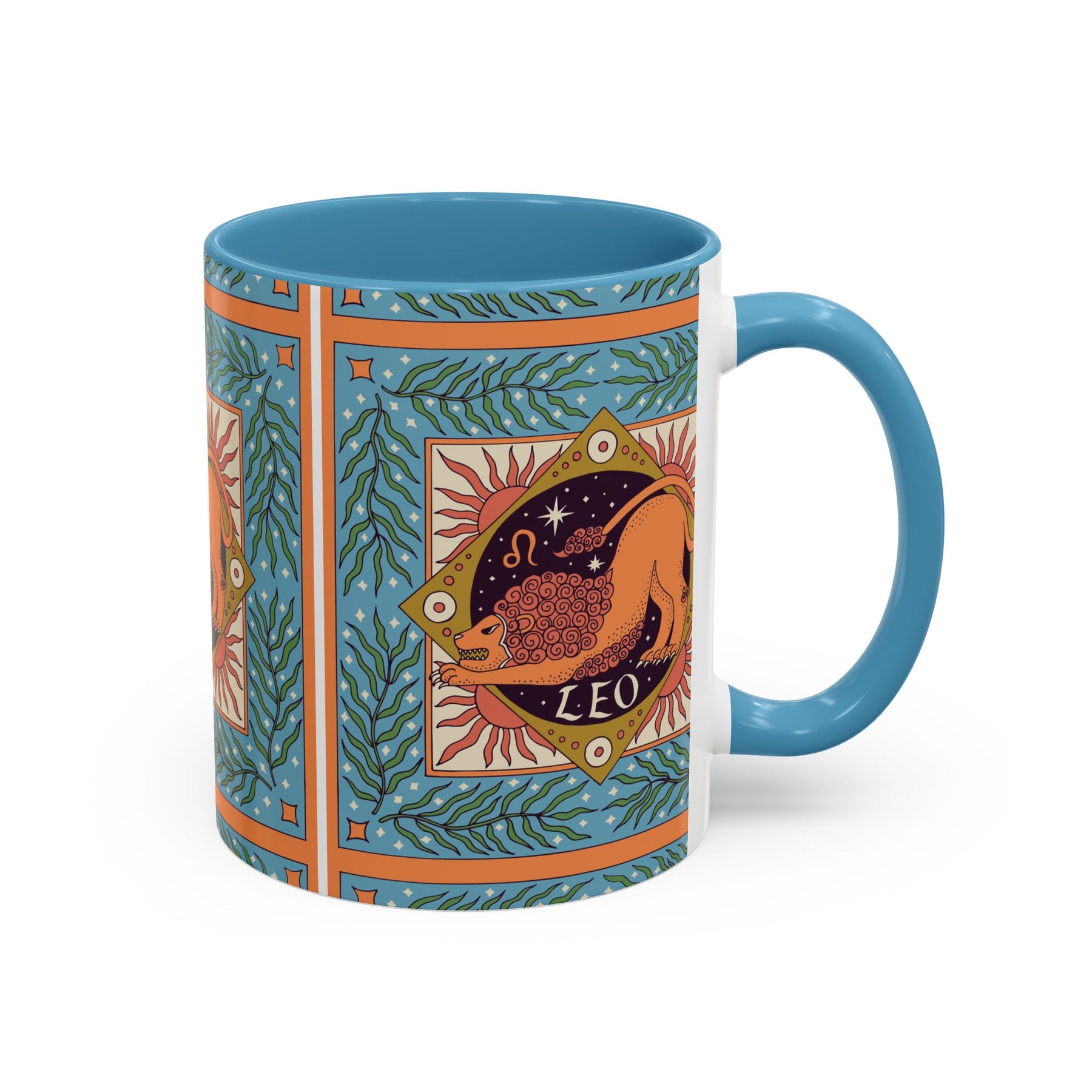 Vibrant Leo Zodiac Coffee Mug, Custom Ceramic 11oz & 15oz Colorful Design - Ira World Art LLC