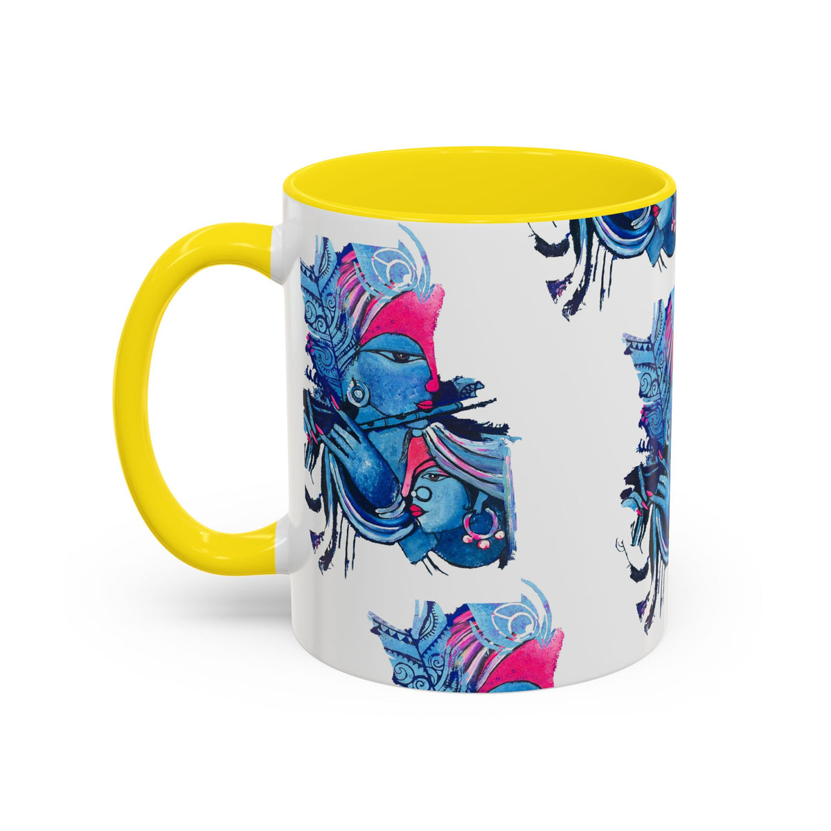 Vibrant Blue Ceramic Coffee Mug with Artistic Hindu Design, 11oz & 15oz - Ira World Art LLC