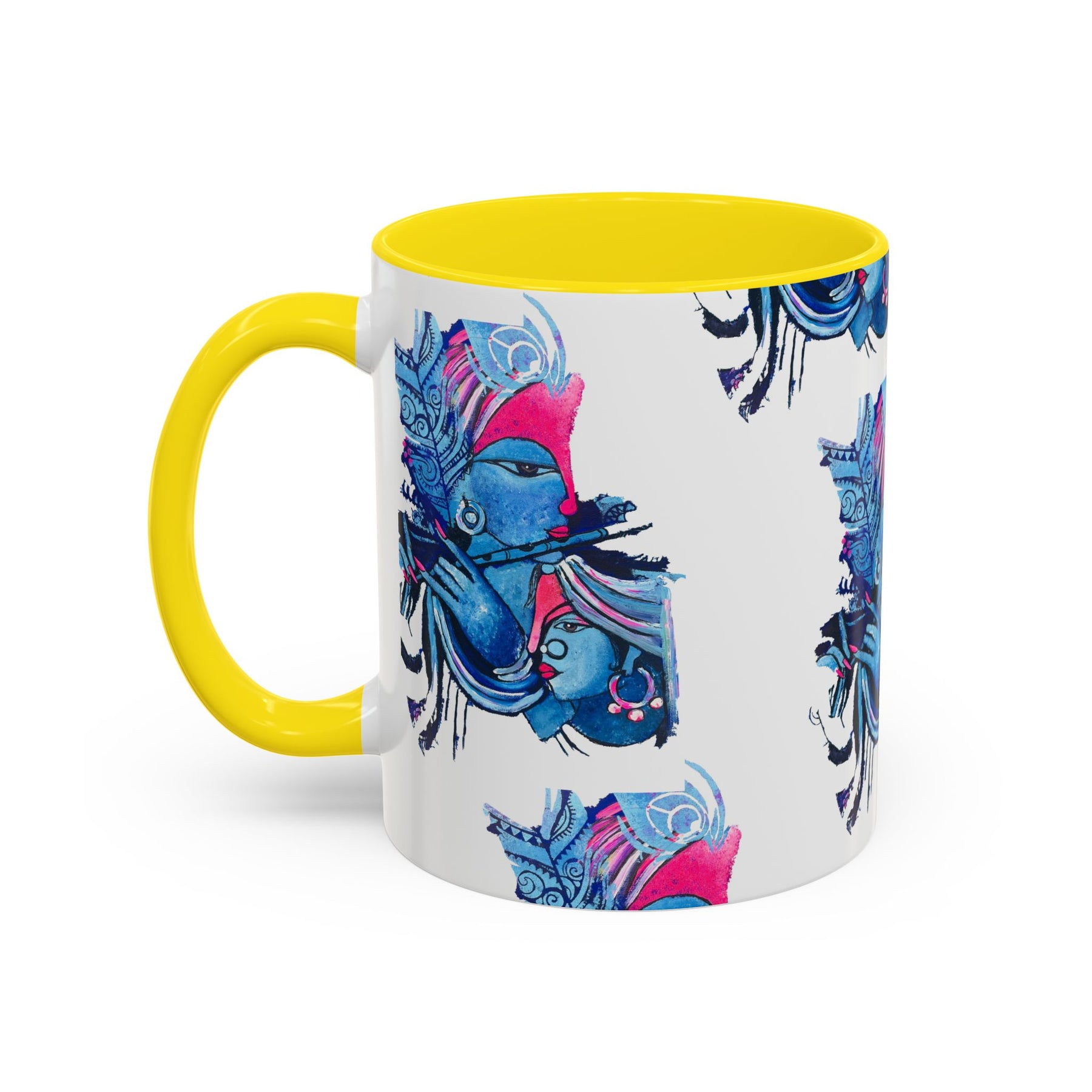 Vibrant Blue Ceramic Coffee Mug with Artistic Hindu Design, 11oz & 15oz - Ira World Art LLC