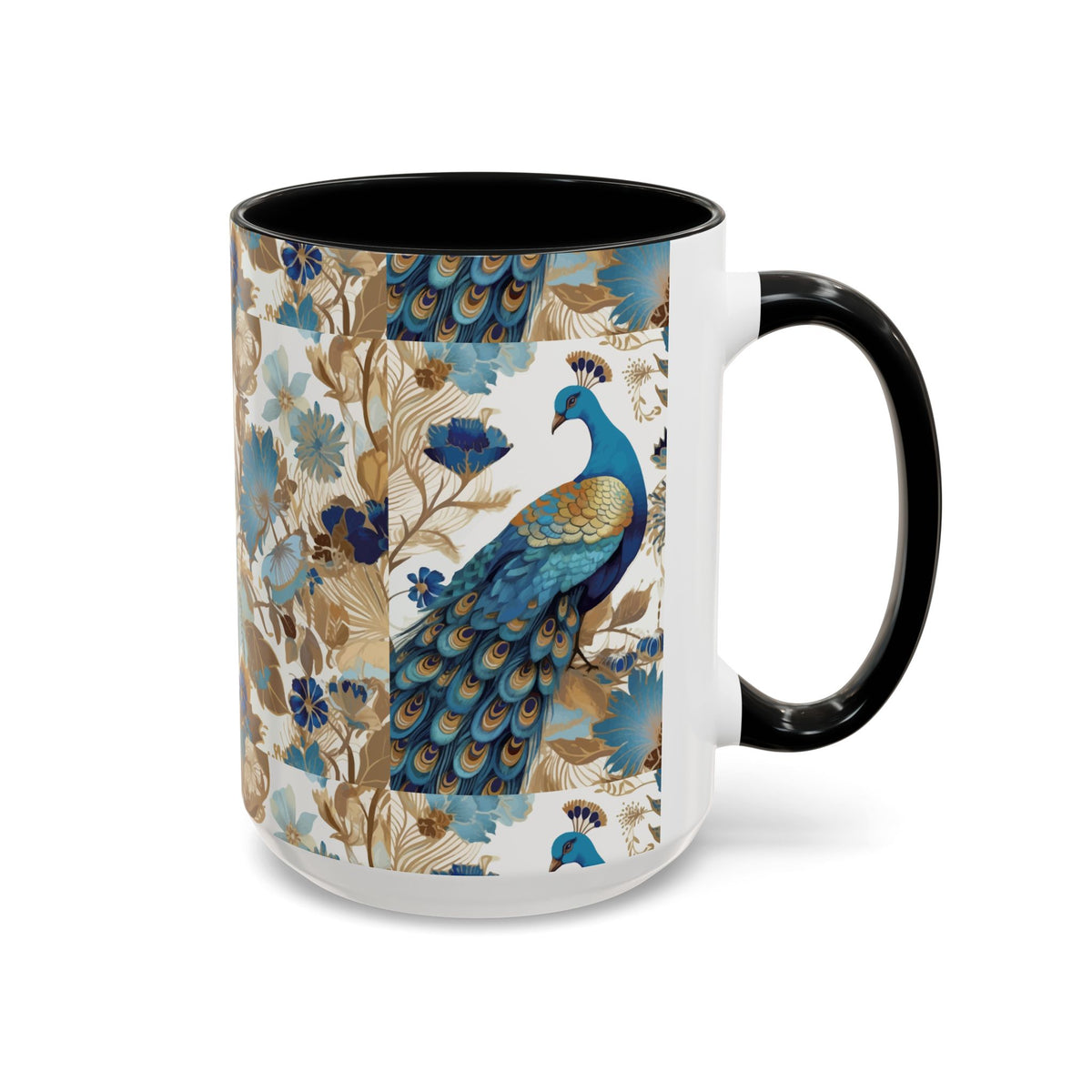 Elegant Peacock Ceramic Coffee Mug, Colorful 11oz & 15oz Custom Design - Ira World Art LLC