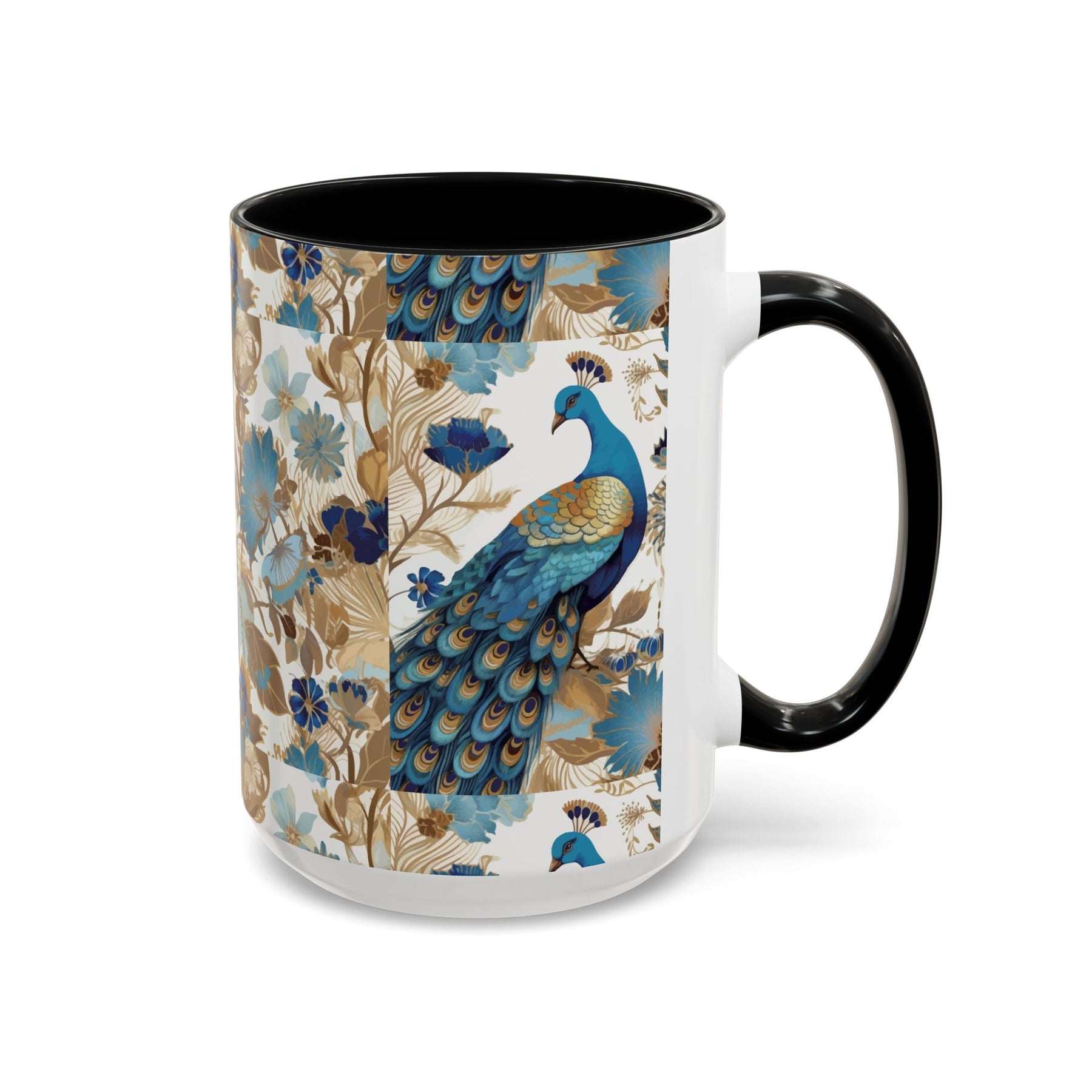 Elegant Peacock Ceramic Coffee Mug, Colorful 11oz & 15oz Custom Design - Ira World Art LLC