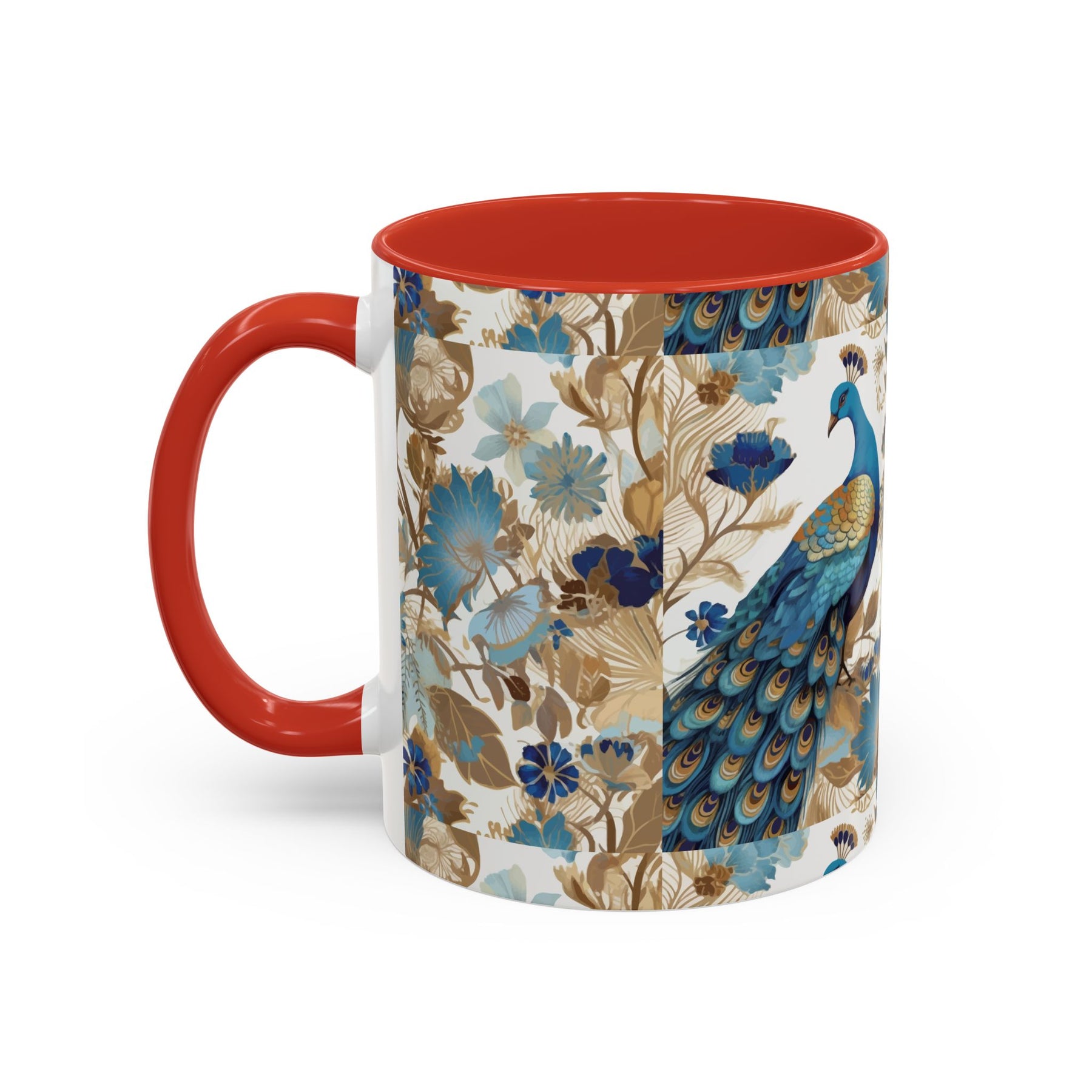 Elegant Peacock Ceramic Coffee Mug, Colorful 11oz & 15oz Custom Design - Ira World Art LLC