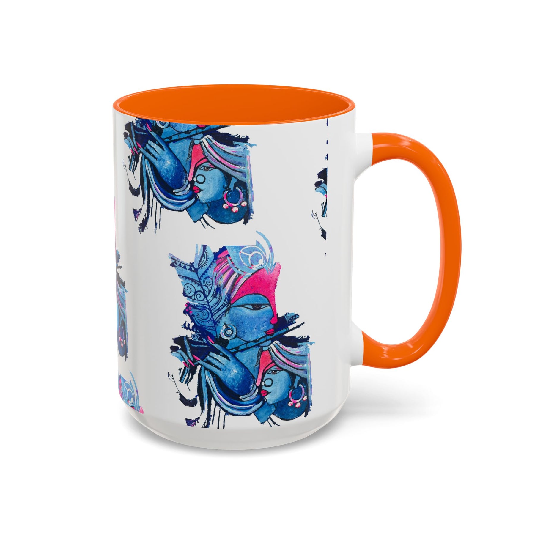 Vibrant Blue Ceramic Coffee Mug with Artistic Hindu Design, 11oz & 15oz - Ira World Art LLC
