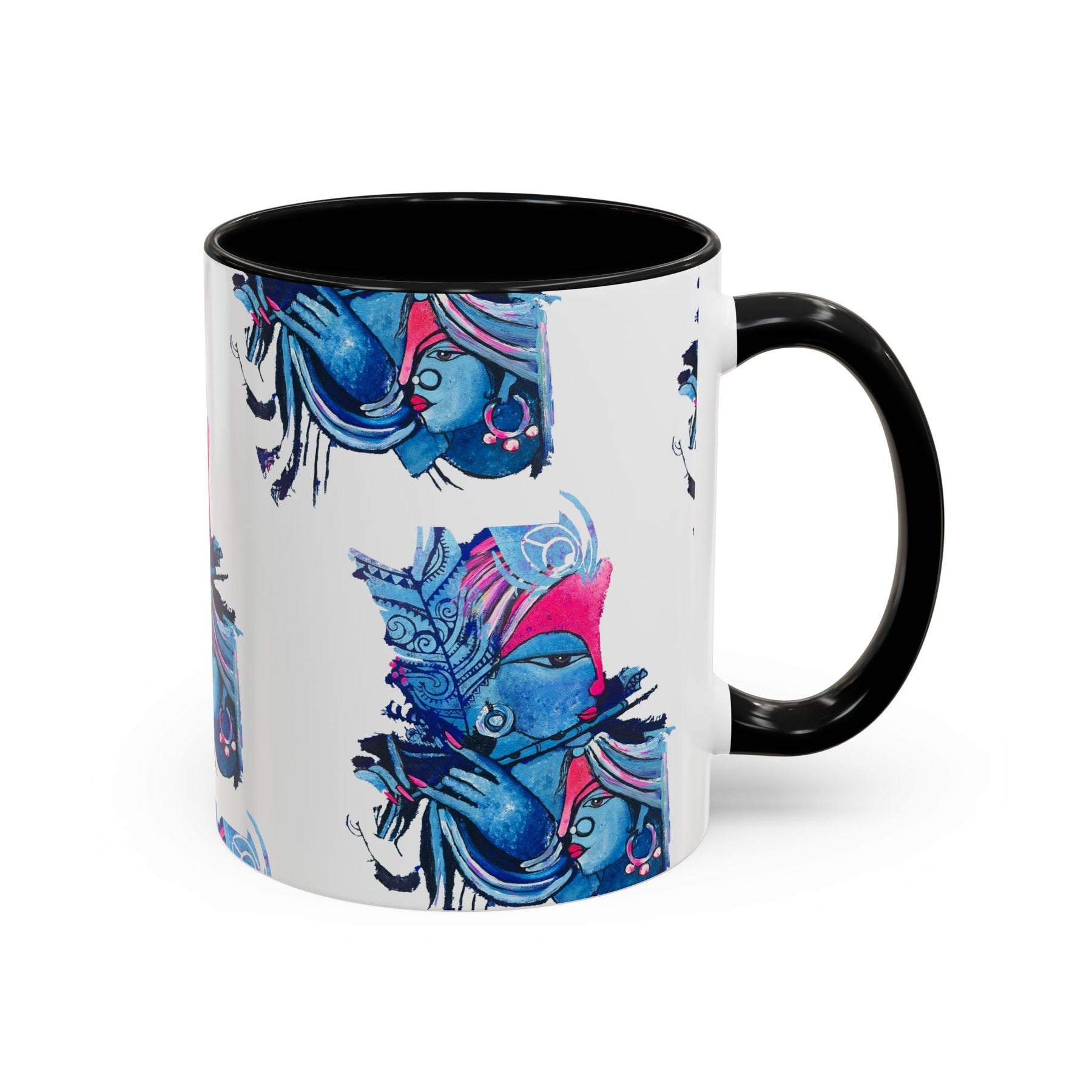Vibrant Blue Ceramic Coffee Mug with Artistic Hindu Design, 11oz & 15oz - Ira World Art LLC