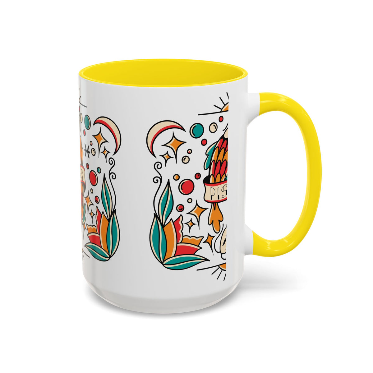 Colorful Pisces Zodiac Mug, Painted Ceramic 11oz Unique Coffee Cup - Ira World Art LLC