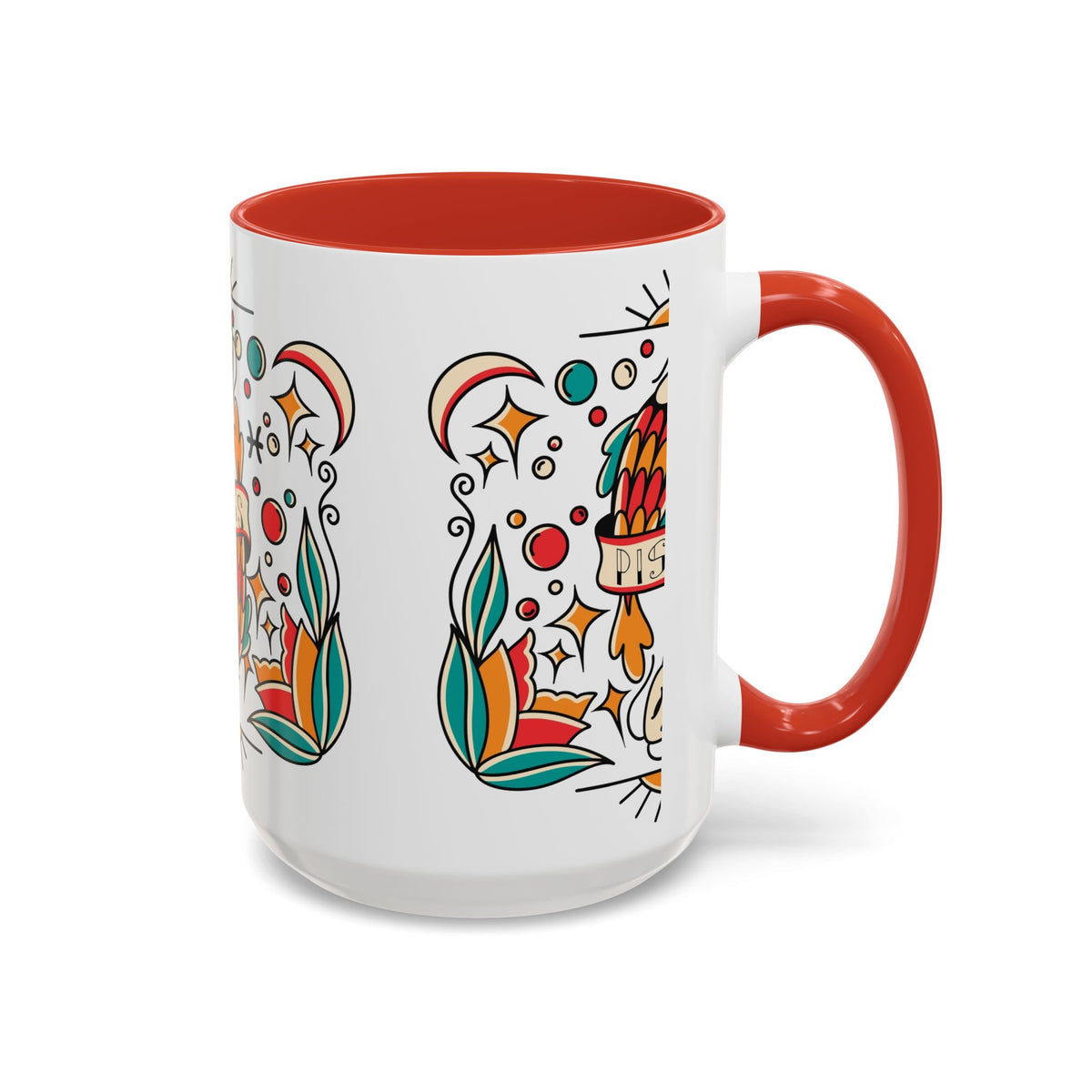 Colorful Pisces Zodiac Mug, Painted Ceramic 11oz Unique Coffee Cup - Ira World Art LLC