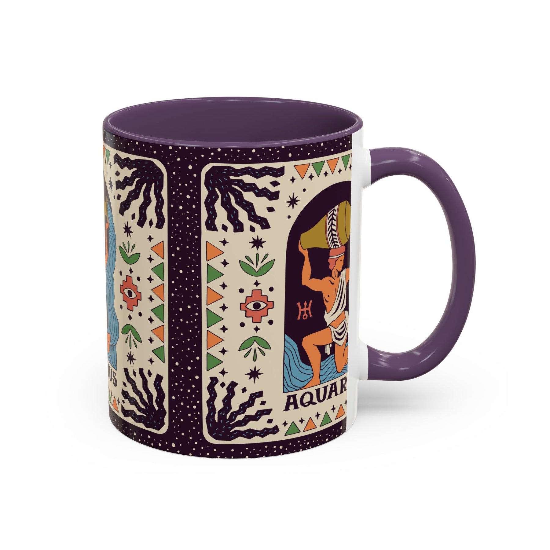 Aquarius Zodiac Painted Mug, Custom Ceramic 11oz and 15oz Coffee Cup - Ira World Art LLC