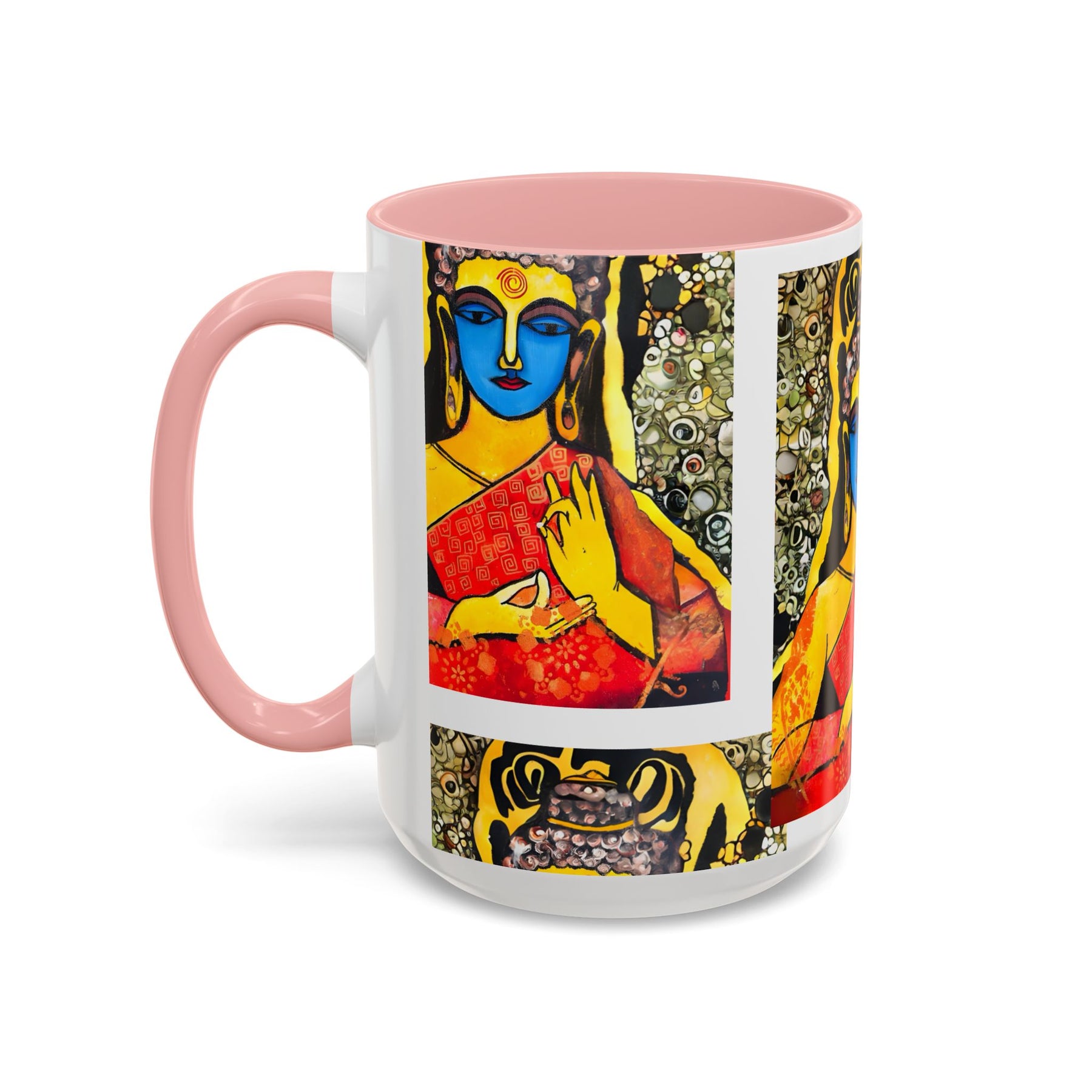 Inspirational Yoga Ceramic Mug, Colorful Buddhist Painting, 11oz & 15oz Unique Coffee Cup - Ira World Art LLC
