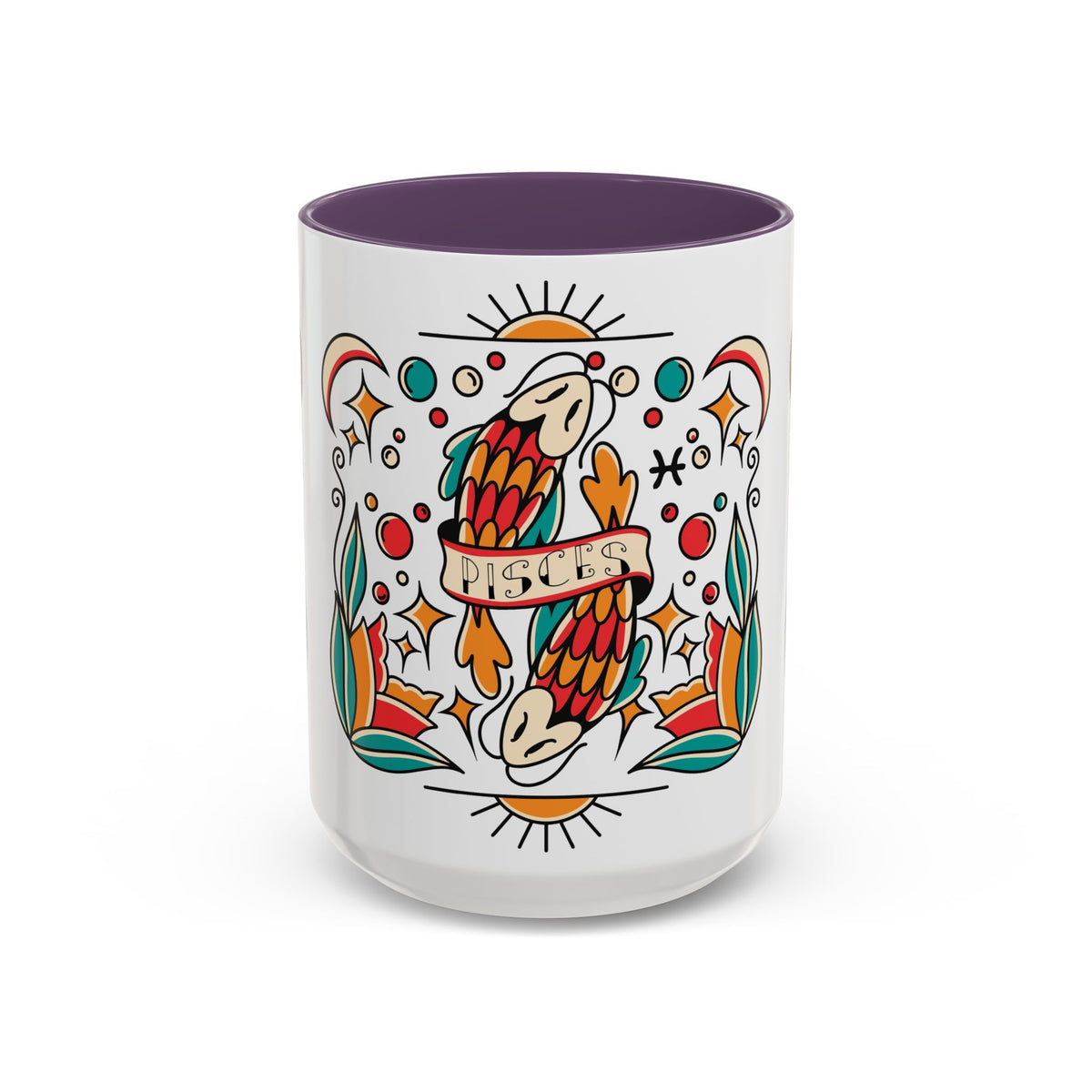 Colorful Pisces Zodiac Mug, Painted Ceramic 11oz Unique Coffee Cup - Ira World Art LLC