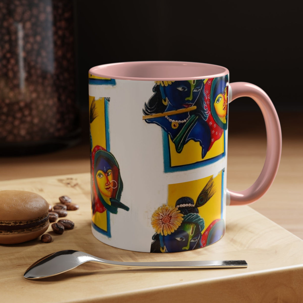 Colorful Ceramic Mug with Unique Hindu Art Design, 11oz & 15oz Aesthetic Gift - Ira World Art LLC