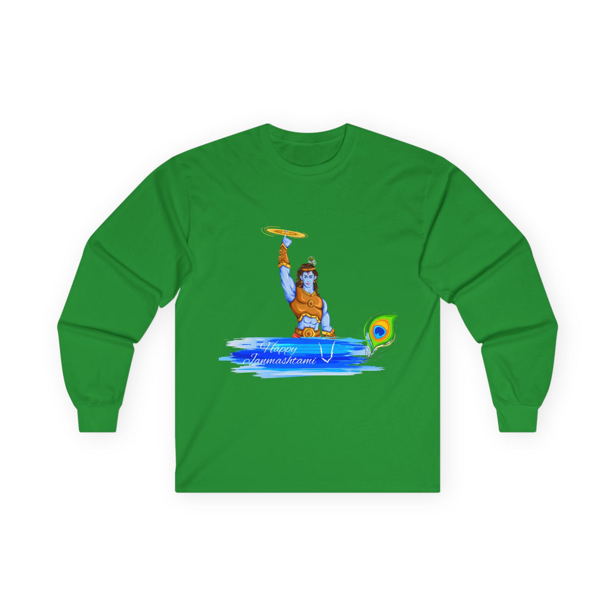 Krishna With Sudarshan Long Sleeve Tee, Unisex Shirt, Hindu God Graphic Tee, Spiritual Apparel, Religious Clothing, Krishna Festival Shirt - Ira World Art LLC