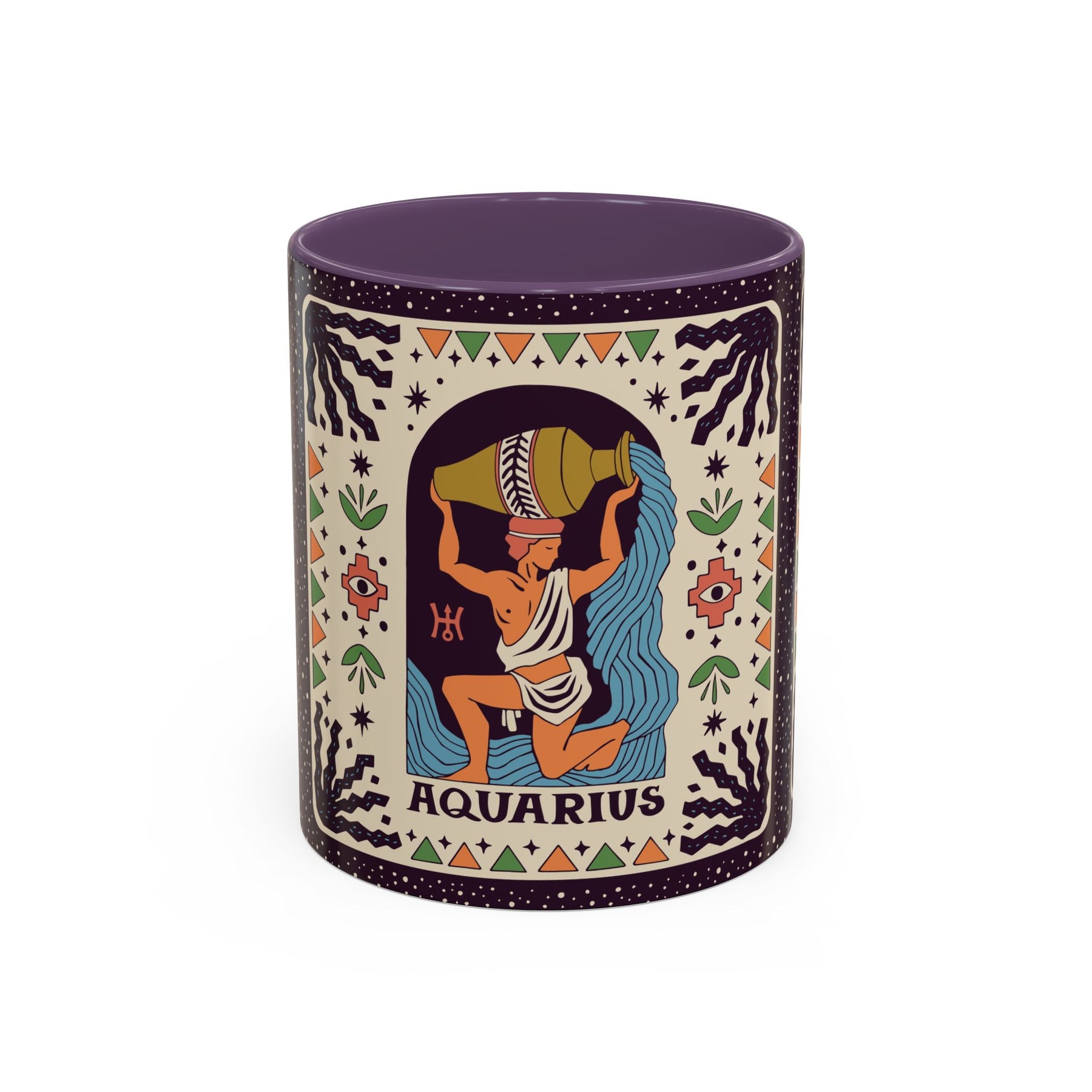 Aquarius Zodiac Painted Mug, Custom Ceramic 11oz and 15oz Coffee Cup - Ira World Art LLC
