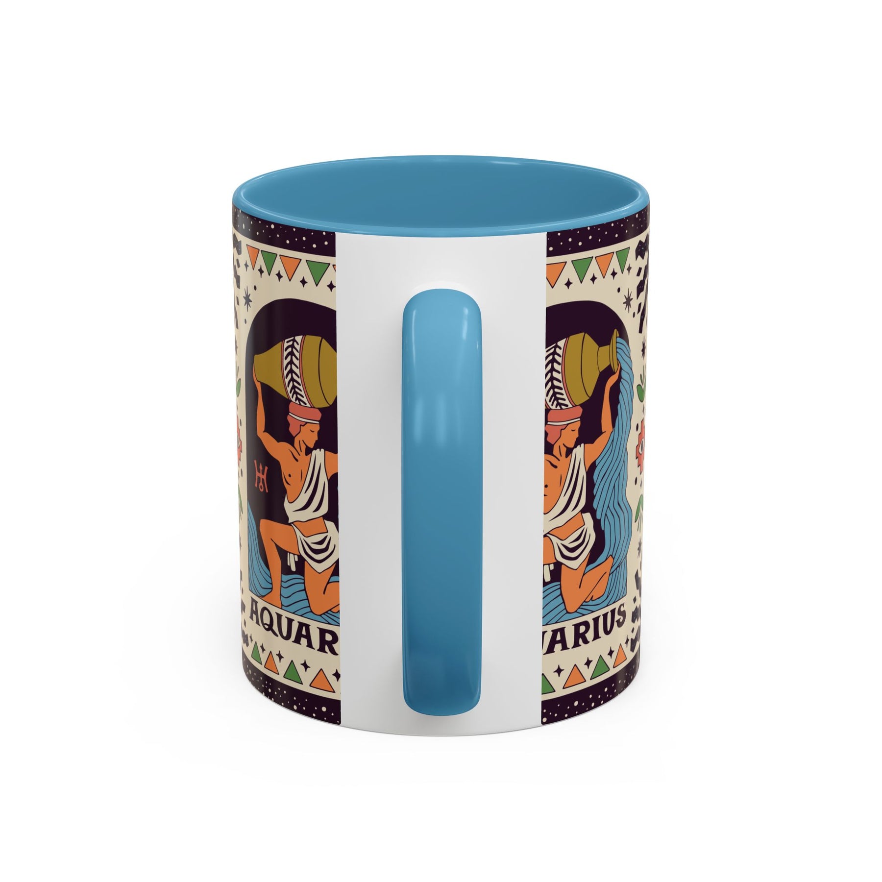 Aquarius Zodiac Painted Mug, Custom Ceramic 11oz and 15oz Coffee Cup - Ira World Art LLC