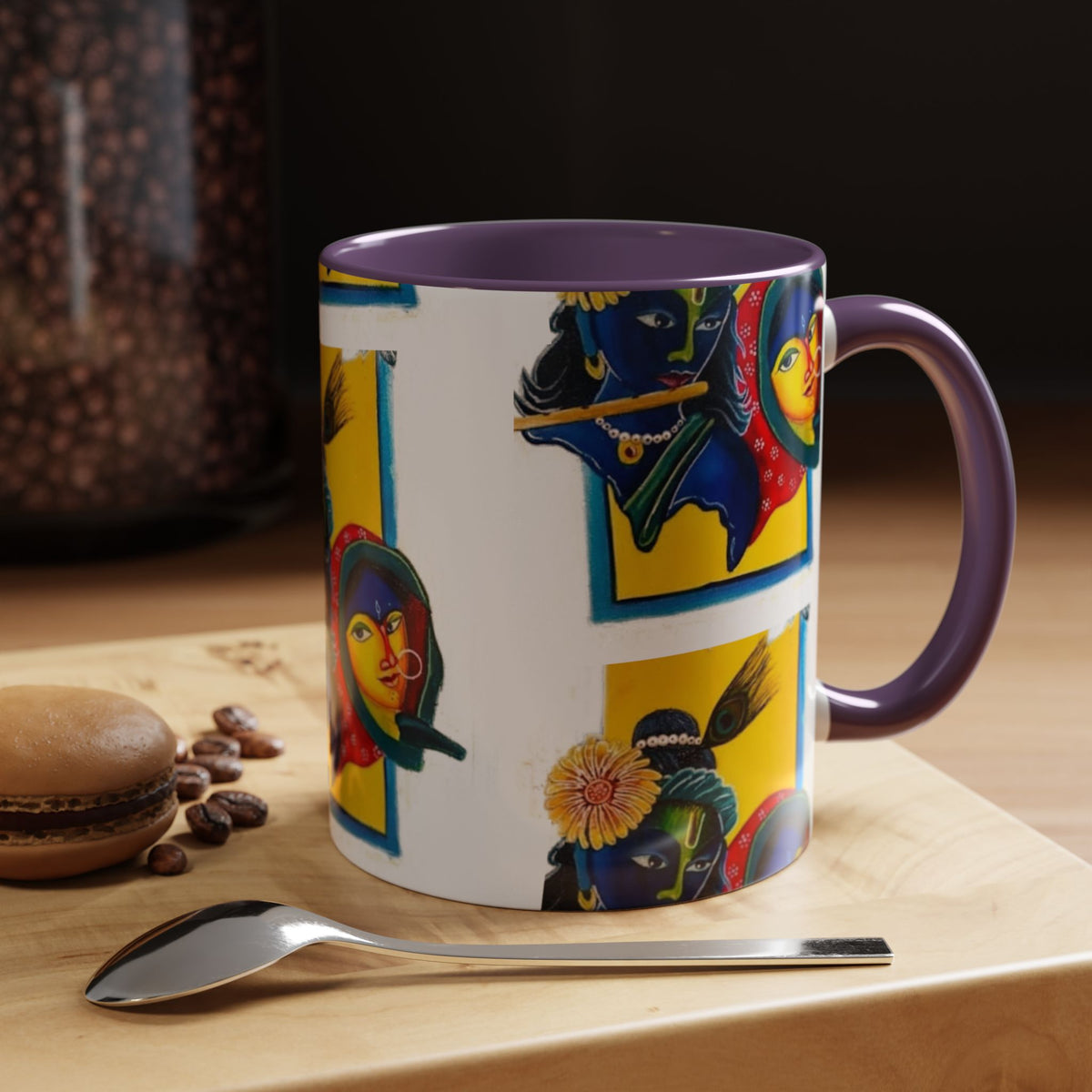 Colorful Ceramic Mug with Unique Hindu Art Design, 11oz & 15oz Aesthetic Gift - Ira World Art LLC
