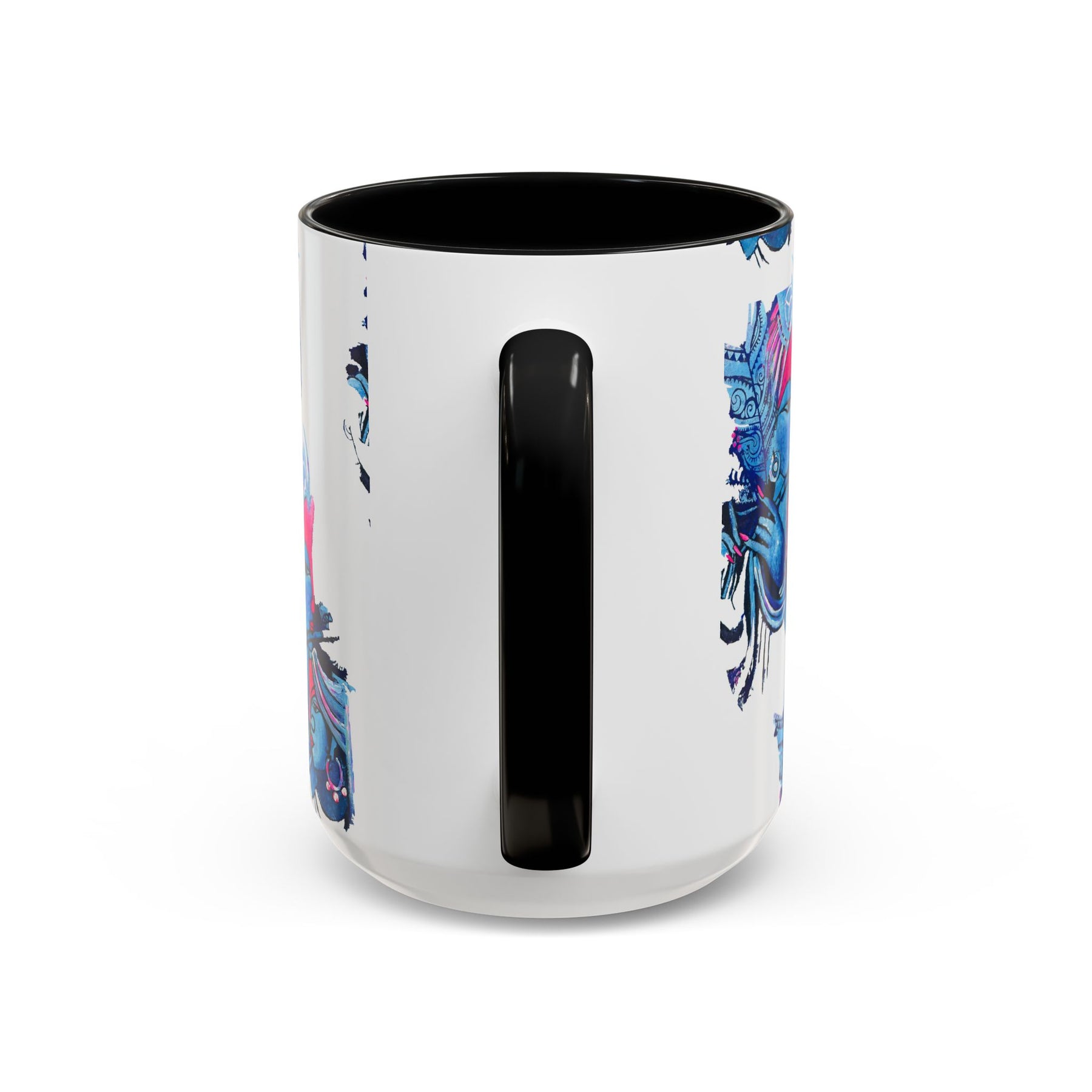 Vibrant Blue Ceramic Coffee Mug with Artistic Hindu Design, 11oz & 15oz - Ira World Art LLC