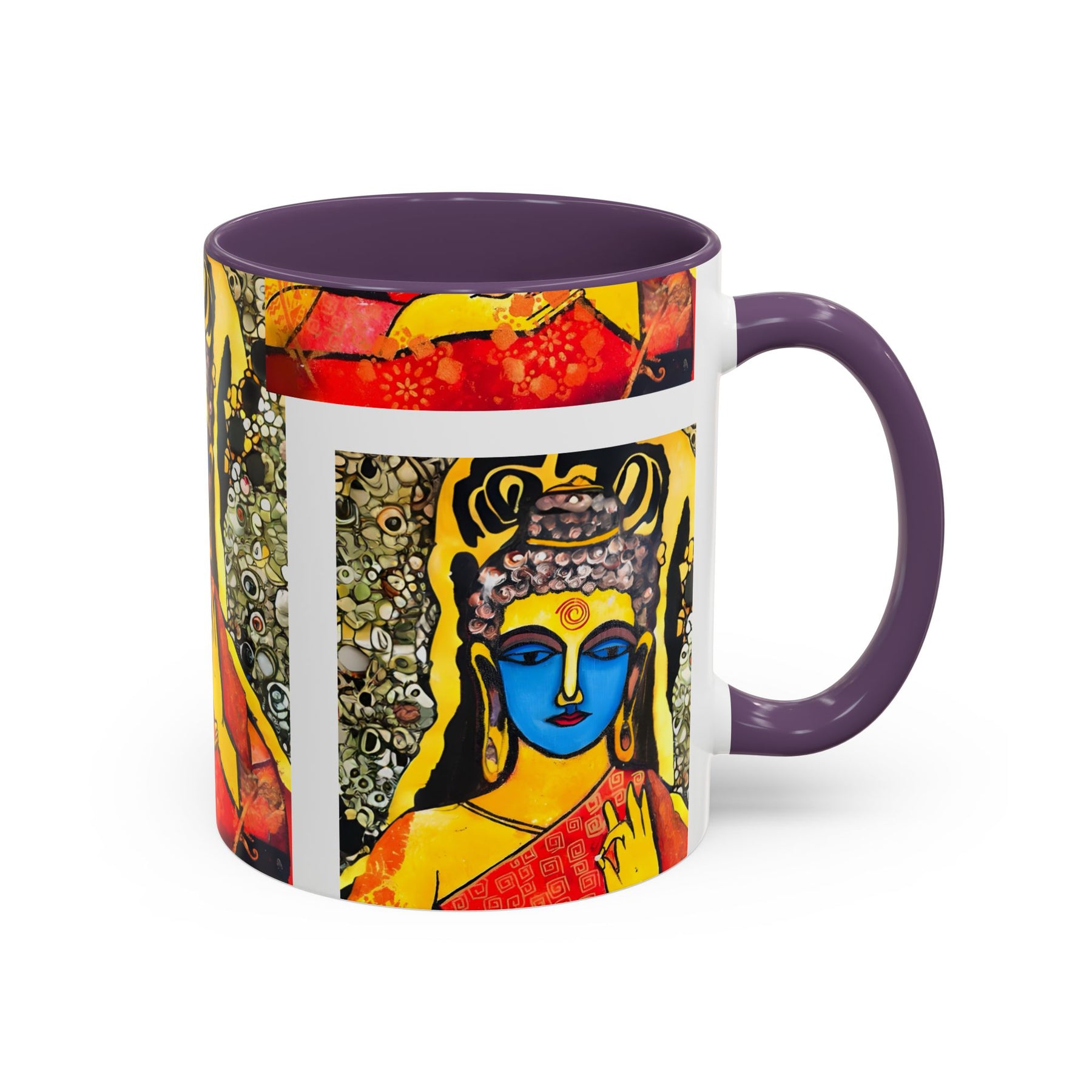 Inspirational Yoga Ceramic Mug, Colorful Buddhist Painting, 11oz & 15oz Unique Coffee Cup - Ira World Art LLC