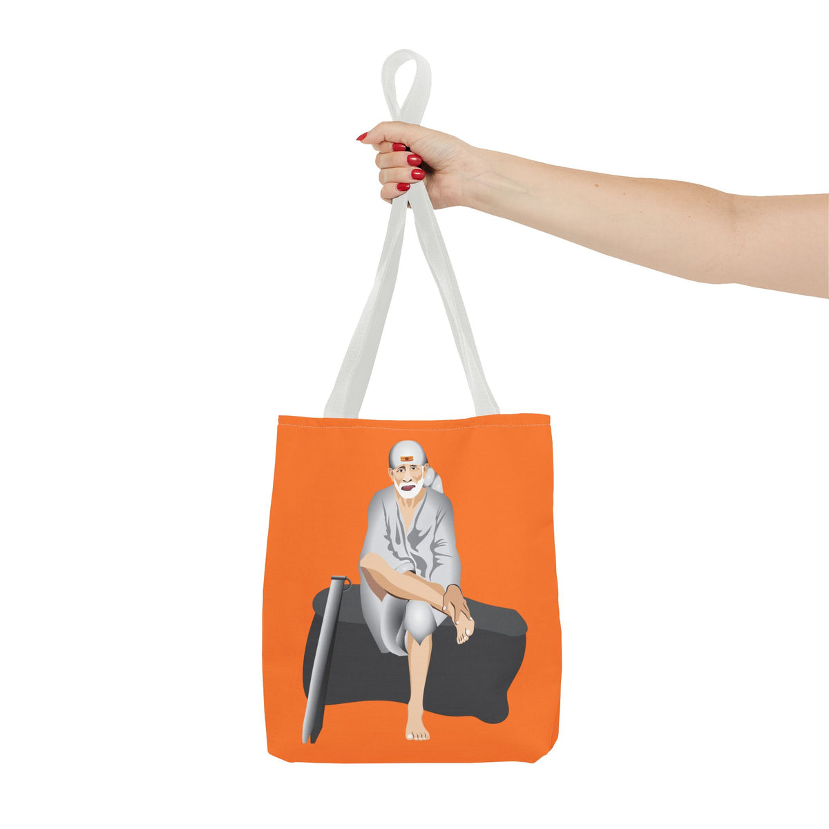 Sai Baba Tote Bag, Religious Shopper Bag, Guru Printed Carryall, Spiritual Shoulder Tote, Holy Canvas Handbag, Indian Deity Market Tote, - Ira World Art LLC