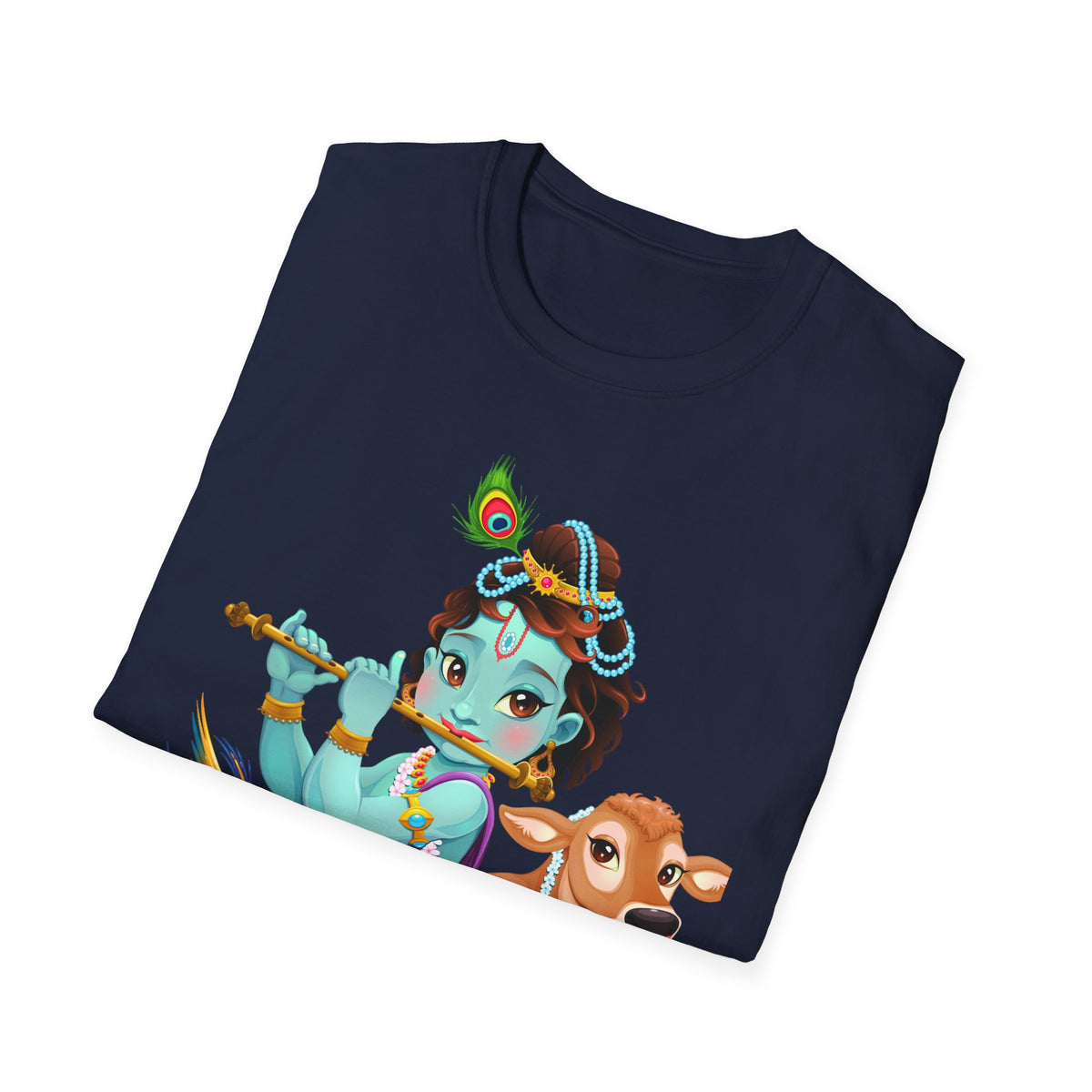 Krishna with Cow Unisex Softstyle T-Shirt, Hindu God Tee, Spiritual Apparel, Religious Graphic Shirt, Indian Mythology Top - Ira World Art LLC