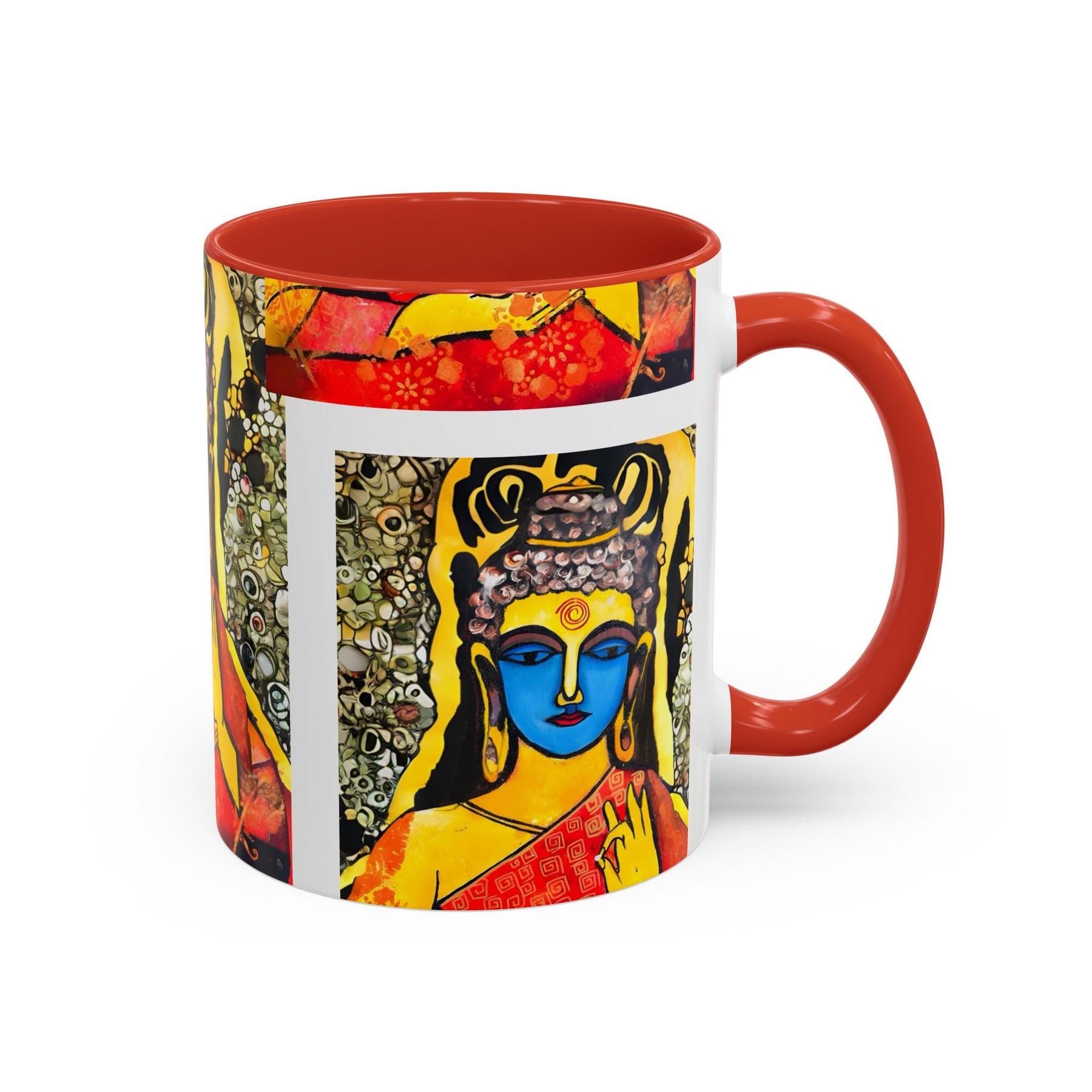 Inspirational Yoga Ceramic Mug, Colorful Buddhist Painting, 11oz & 15oz Unique Coffee Cup - Ira World Art LLC