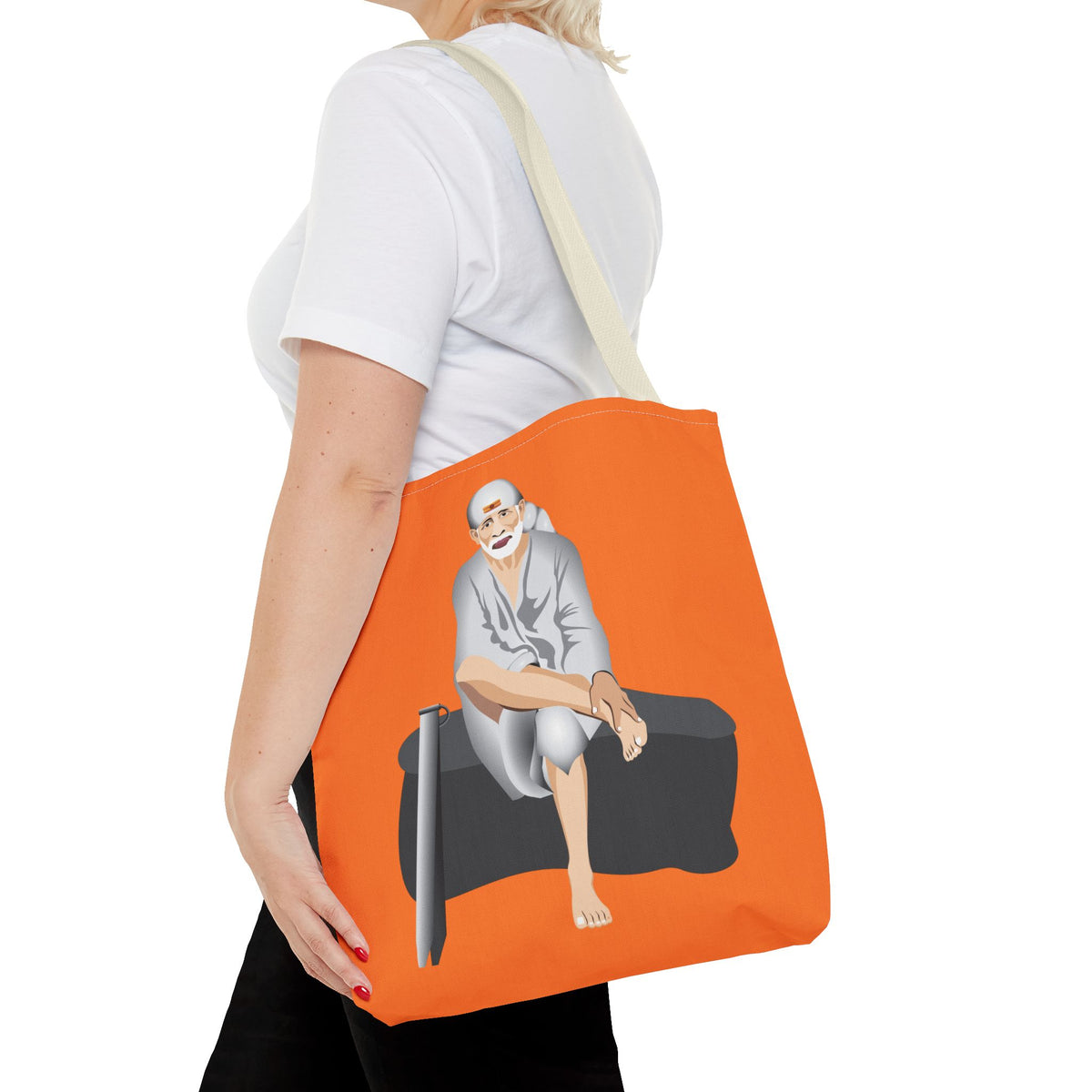 Sai Baba Tote Bag, Religious Shopper Bag, Guru Printed Carryall, Spiritual Shoulder Tote, Holy Canvas Handbag, Indian Deity Market Tote, - Ira World Art LLC