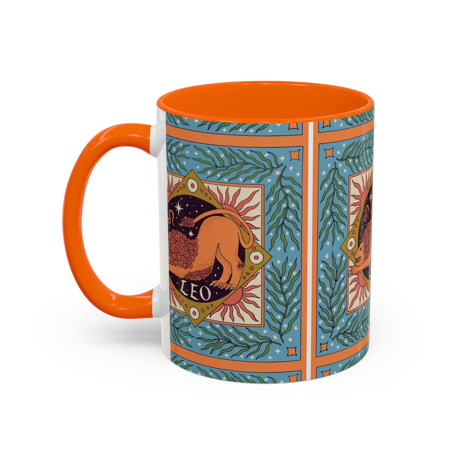 Vibrant Leo Zodiac Coffee Mug, Custom Ceramic 11oz & 15oz Colorful Design - Ira World Art LLC
