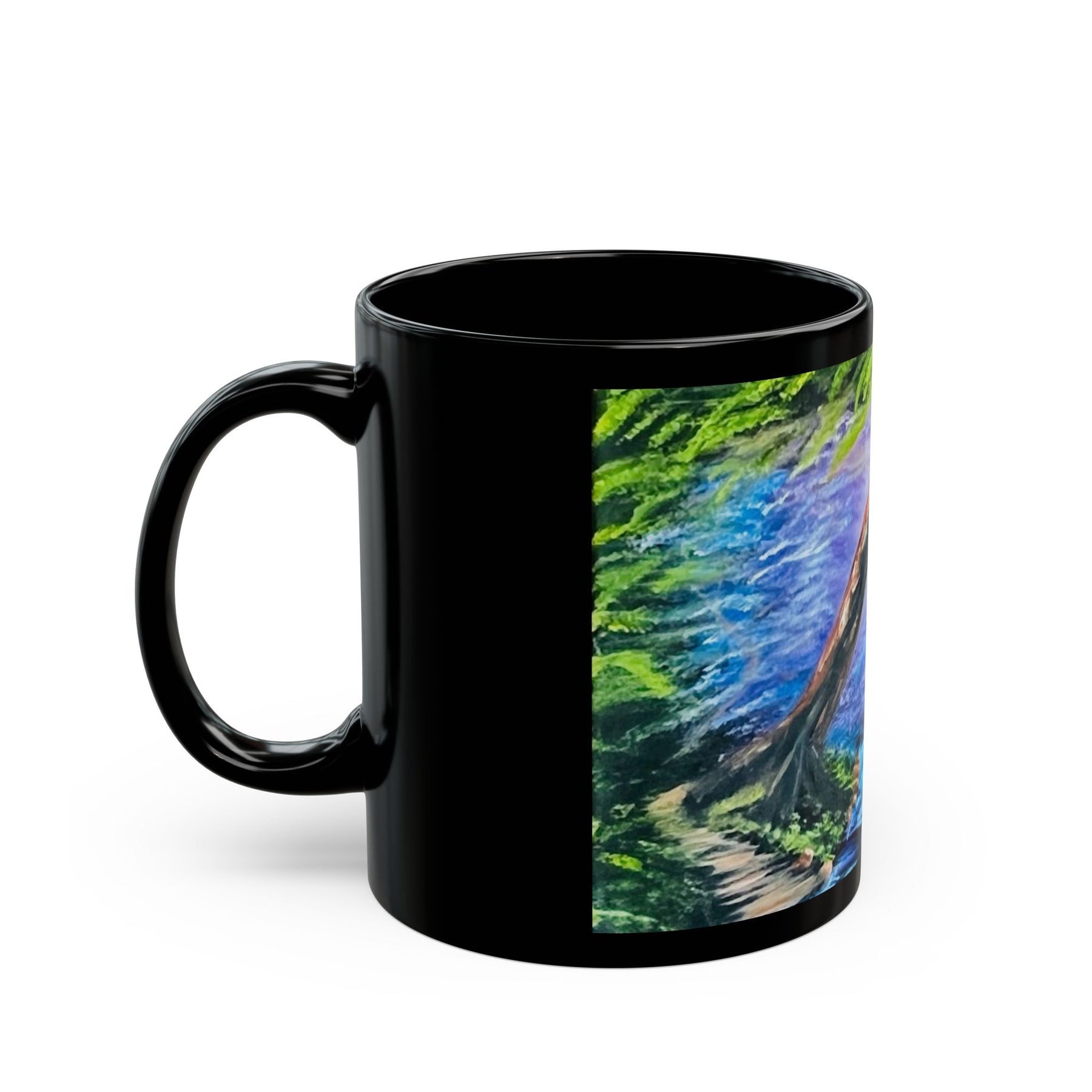 Black Ceramic Coffee Mug, Artistic 11oz & 15oz Aesthetic Birthday Gift - Ira World Art LLC