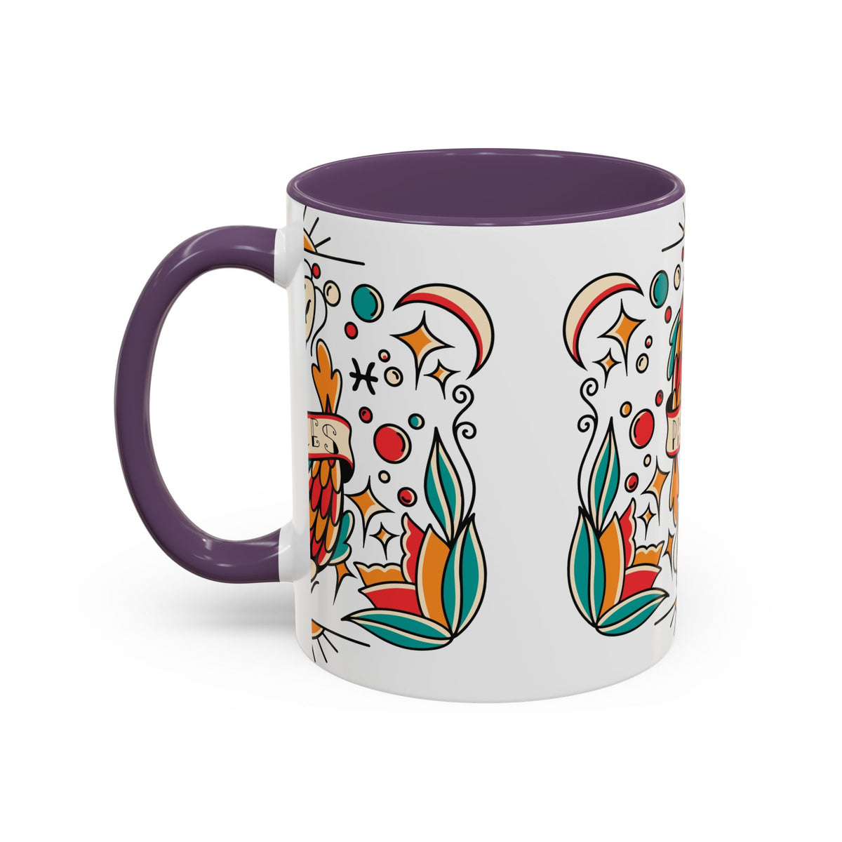 Colorful Pisces Zodiac Mug, Painted Ceramic 11oz Unique Coffee Cup - Ira World Art LLC
