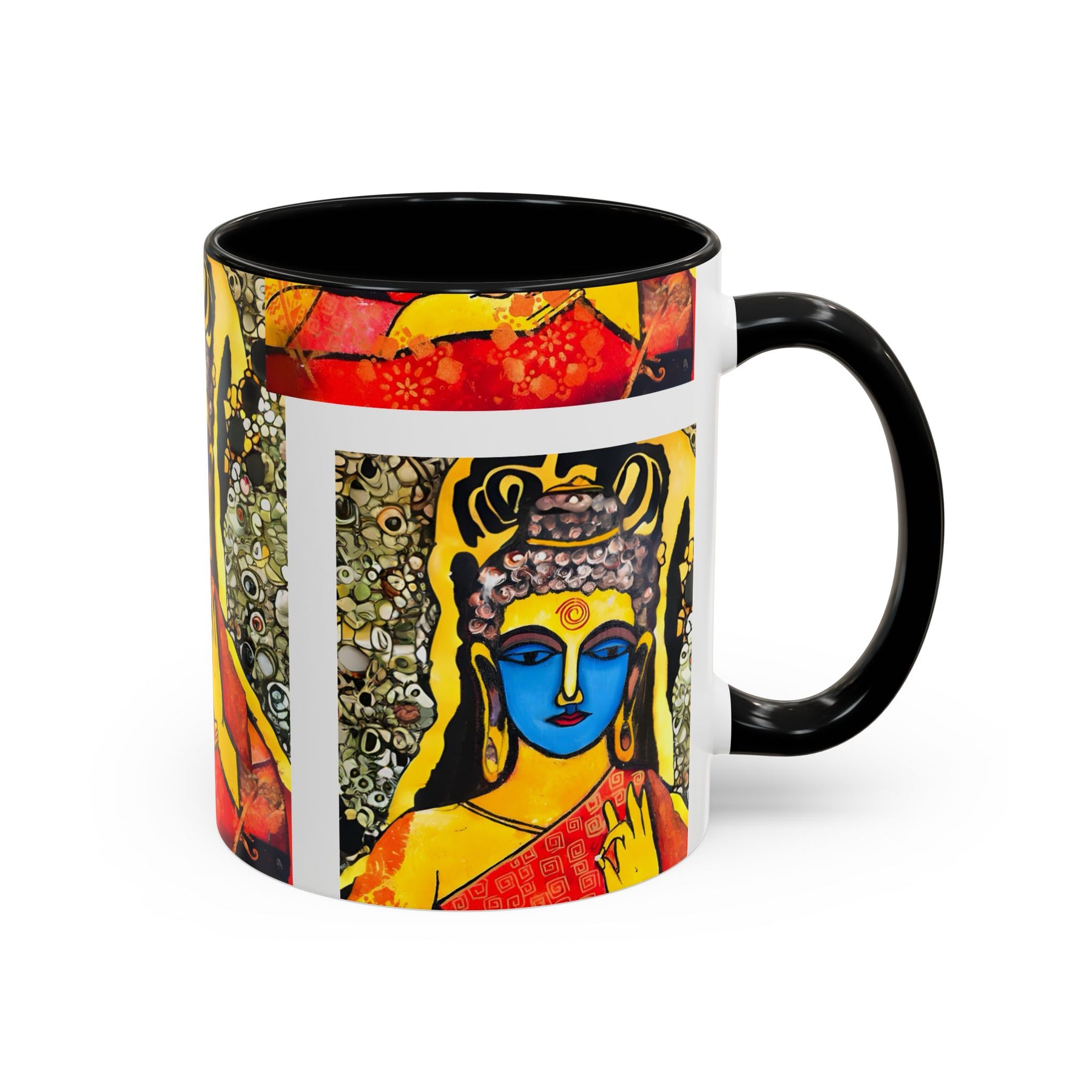 Inspirational Yoga Ceramic Mug, Colorful Buddhist Painting, 11oz & 15oz Unique Coffee Cup - Ira World Art LLC