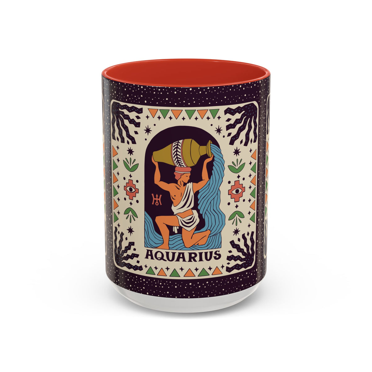 Aquarius Zodiac Painted Mug, Custom Ceramic 11oz and 15oz Coffee Cup - Ira World Art LLC