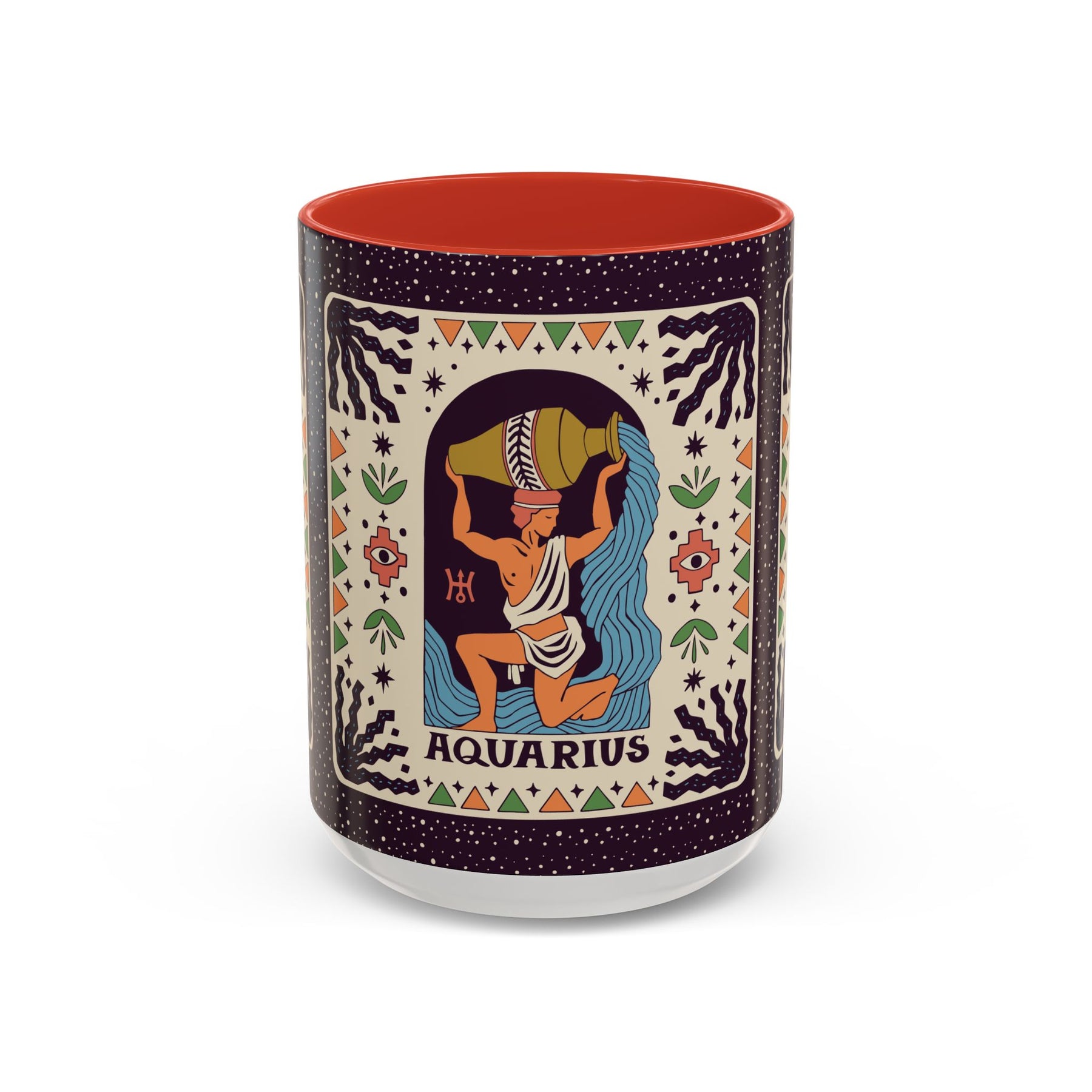 Aquarius Zodiac Painted Mug, Custom Ceramic 11oz and 15oz Coffee Cup - Ira World Art LLC
