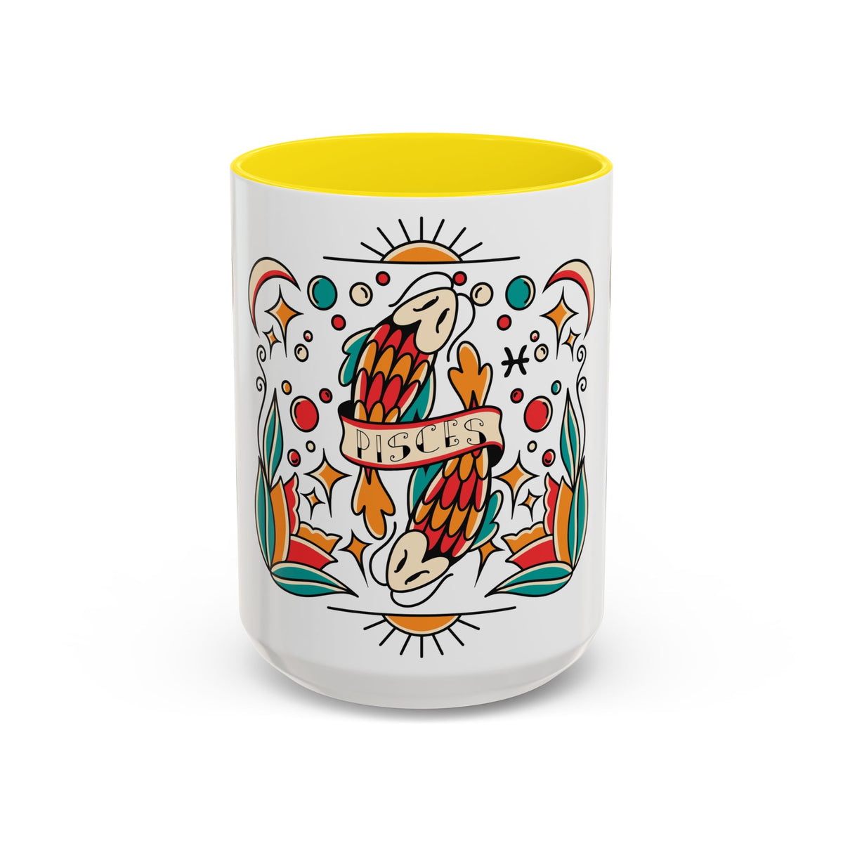 Colorful Pisces Zodiac Mug, Painted Ceramic 11oz Unique Coffee Cup - Ira World Art LLC