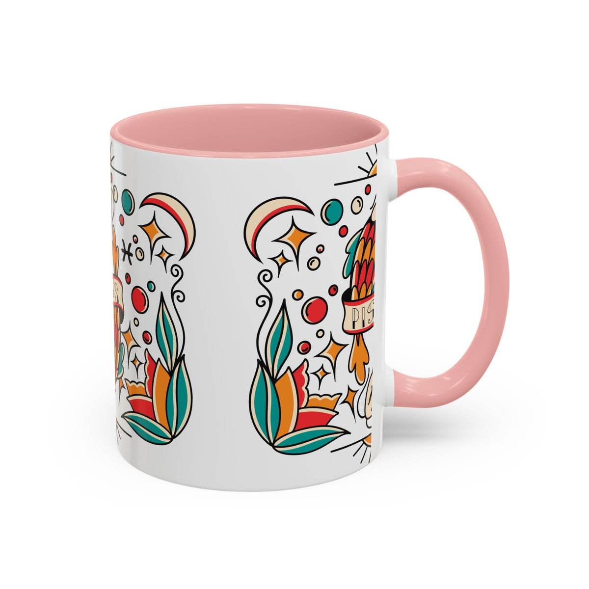Colorful Pisces Zodiac Mug, Painted Ceramic 11oz Unique Coffee Cup - Ira World Art LLC