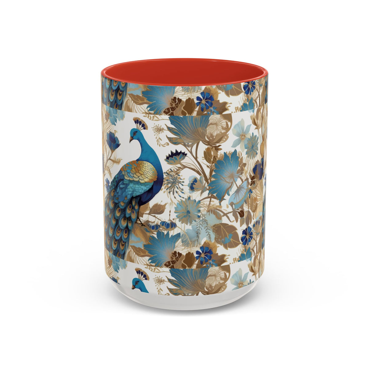 Elegant Peacock Ceramic Coffee Mug, Colorful 11oz & 15oz Custom Design - Ira World Art LLC
