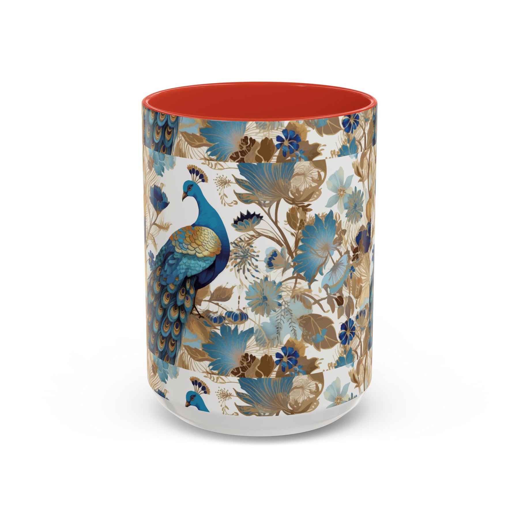 Elegant Peacock Ceramic Coffee Mug, Colorful 11oz & 15oz Custom Design - Ira World Art LLC