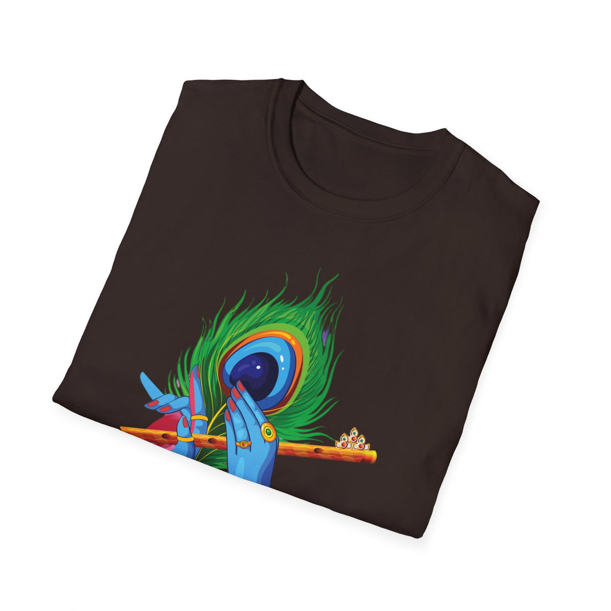 Krishan Hand with Flute and Feather Unisex Softstyle T-Shirt, Indian God Shirt, Spiritual Tee, Boho Clothing, Yoga Apparel - Ira World Art LLC