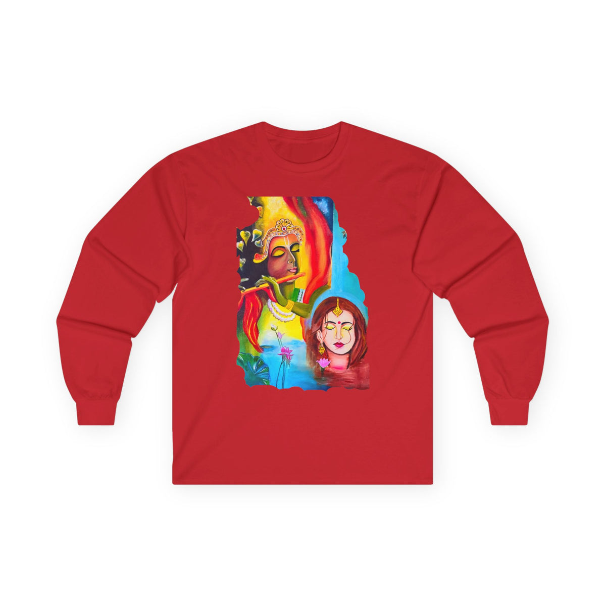 Radha Krishna Unisex Tee, Sacred Hindu Deities Shirt, Spiritual Long Sleeve Top, Yoga Meditation Apparel, Ethnic Boho Clothing, Festival - Ira World Art LLC